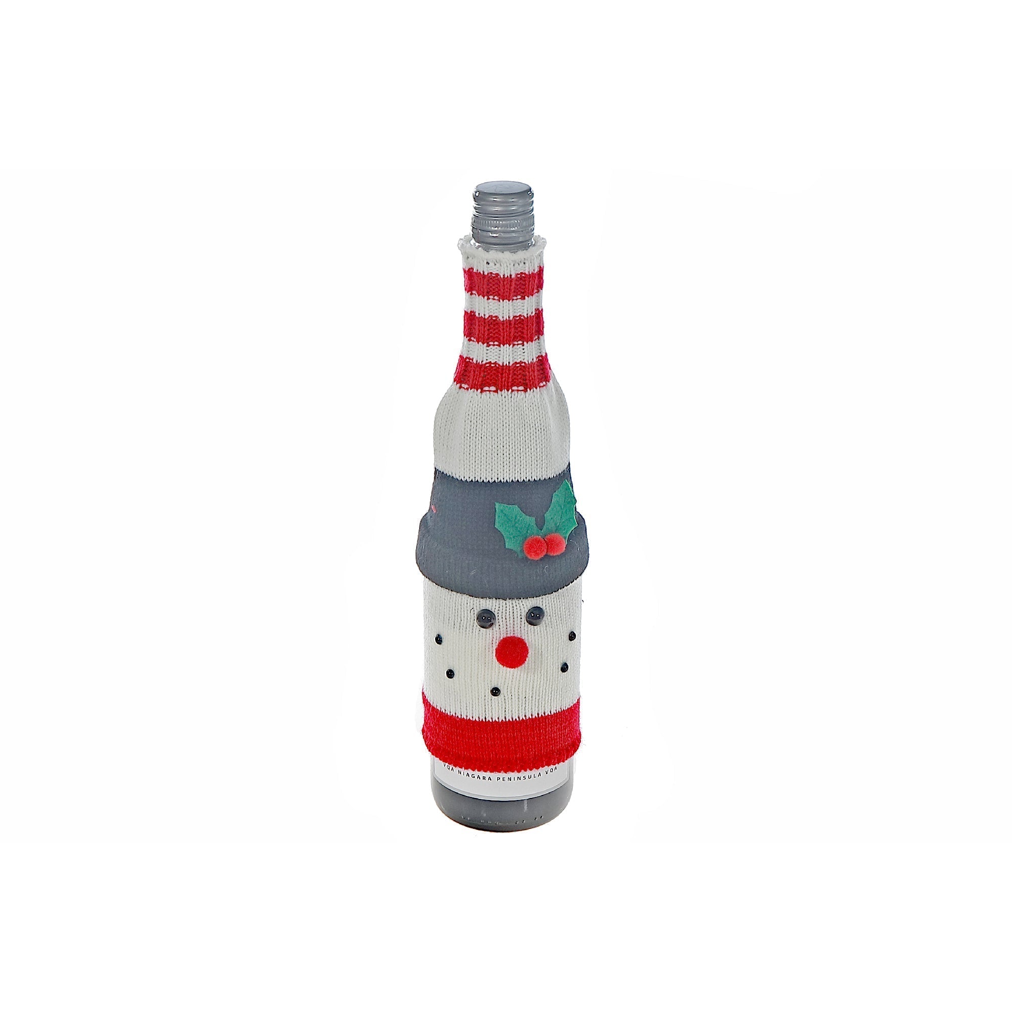 Knitted Fabric Wine Bottle Cover Set of 2 Holiday Figures – Christmas Wine Gift, Holiday Party Decor, Festive Table Accent