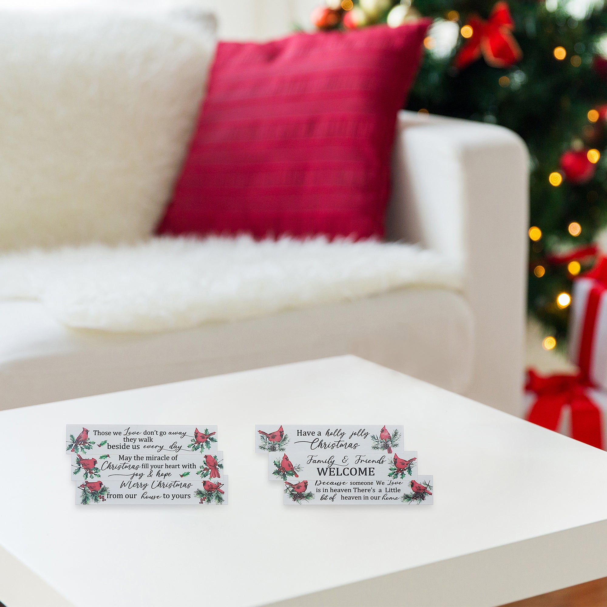 Inspirational Wooden Block Decor Set of 6 Cardinal – Holiday Quotes, Christmas Tabletop Decoration, Festive Seasonal Accent