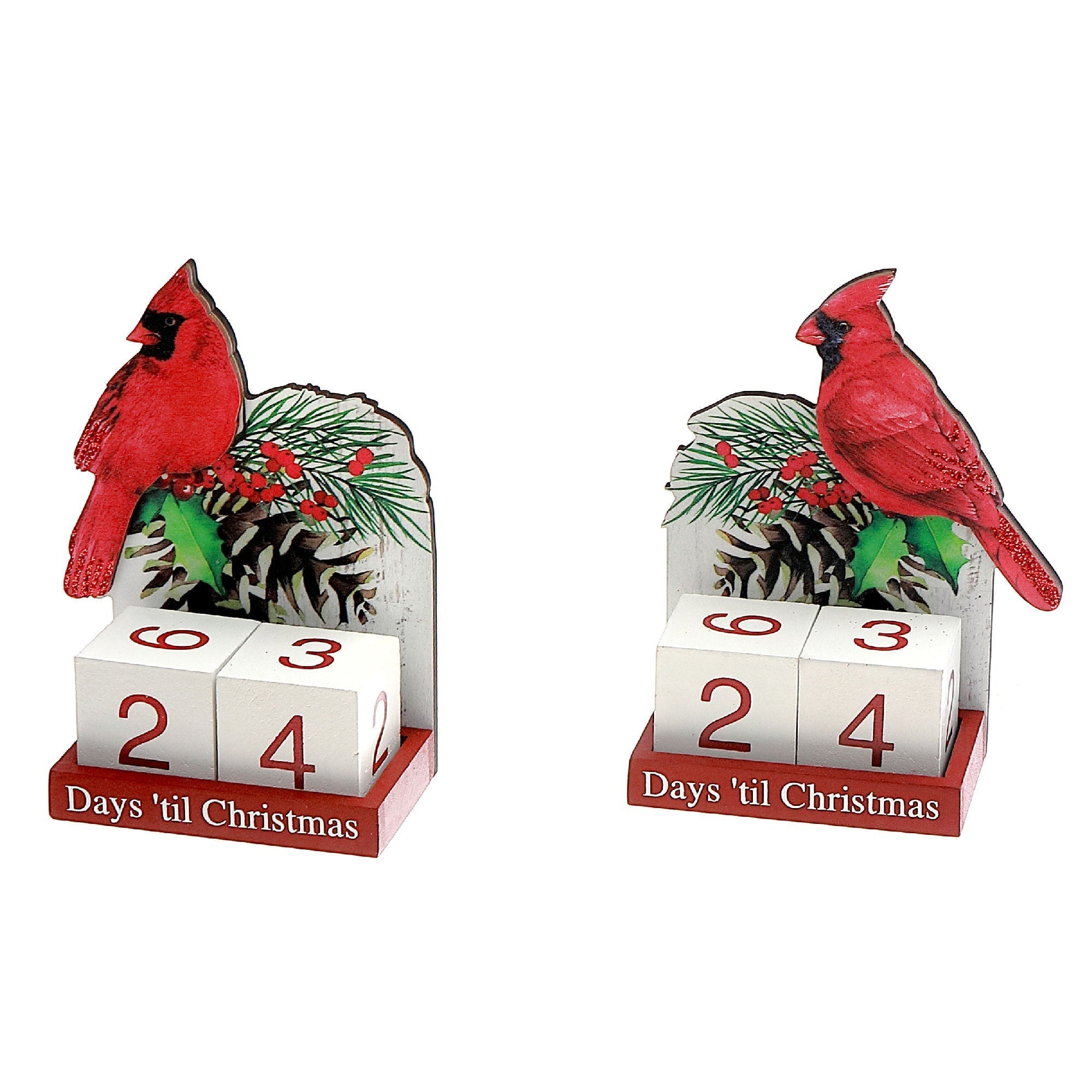 Wooden Calendar Christmas Countdown Set of 2 Cardinal – Holiday Tabletop Decor, Christmas Countdown Calendar, Festive Winter Accent