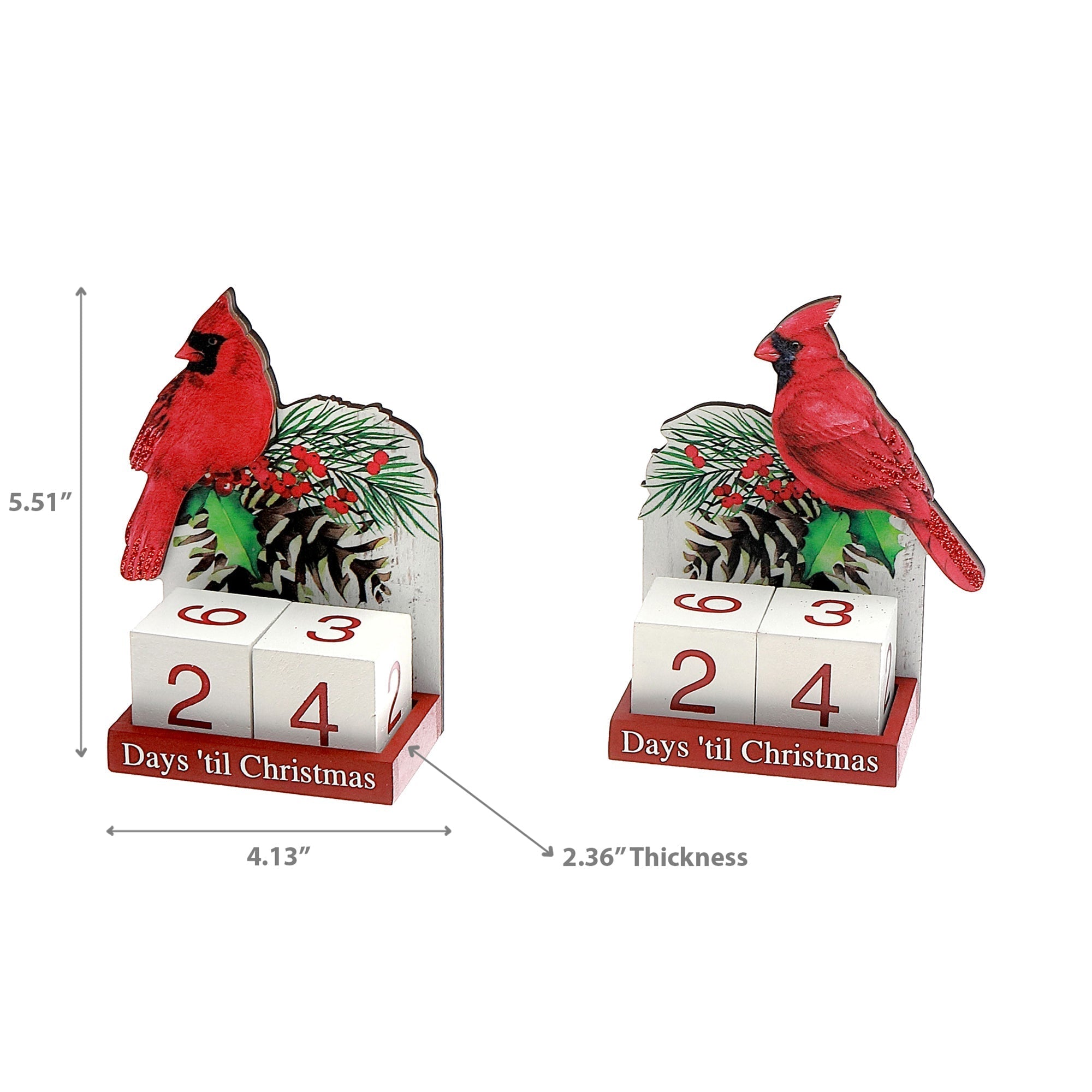 Wooden Calendar Christmas Countdown Set of 2 Cardinal – Holiday Tabletop Decor, Christmas Countdown Calendar, Festive Winter Accent