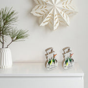 LED Wooden Stand Décor Set of 2 Snowman Cutout – Christmas Tabletop Decoration, Holiday Home Accent, Festive Winter Decor