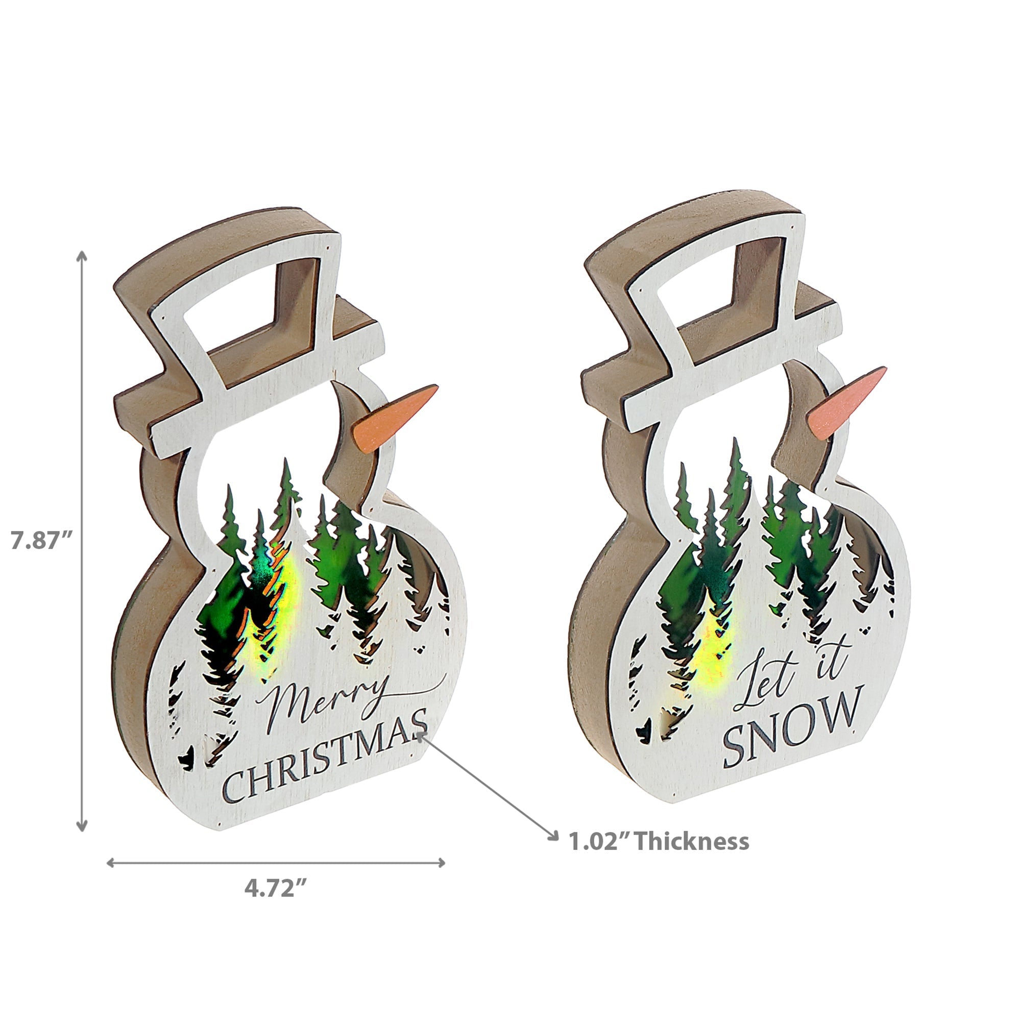 LED Wooden Stand Décor Set of 2 Snowman Cutout – Christmas Tabletop Decoration, Holiday Home Accent, Festive Winter Decor