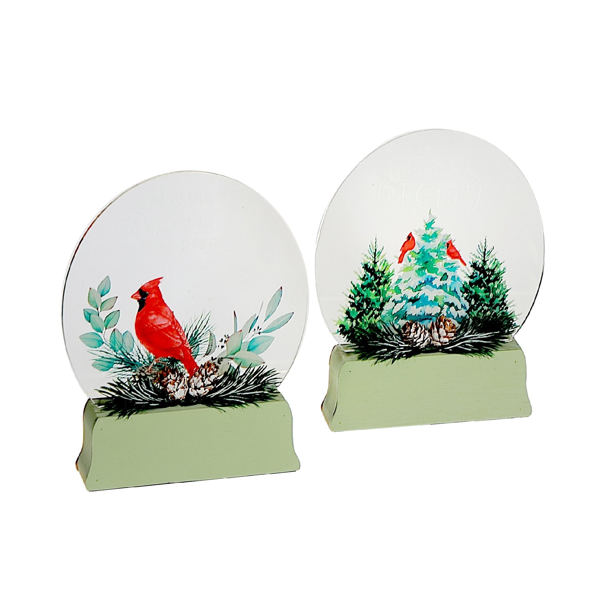 LED Wooden Stand Décor Set of 2 Cardinal – Christmas Tabletop Decoration, Holiday Home Accent, Festive Winter Bird Decor