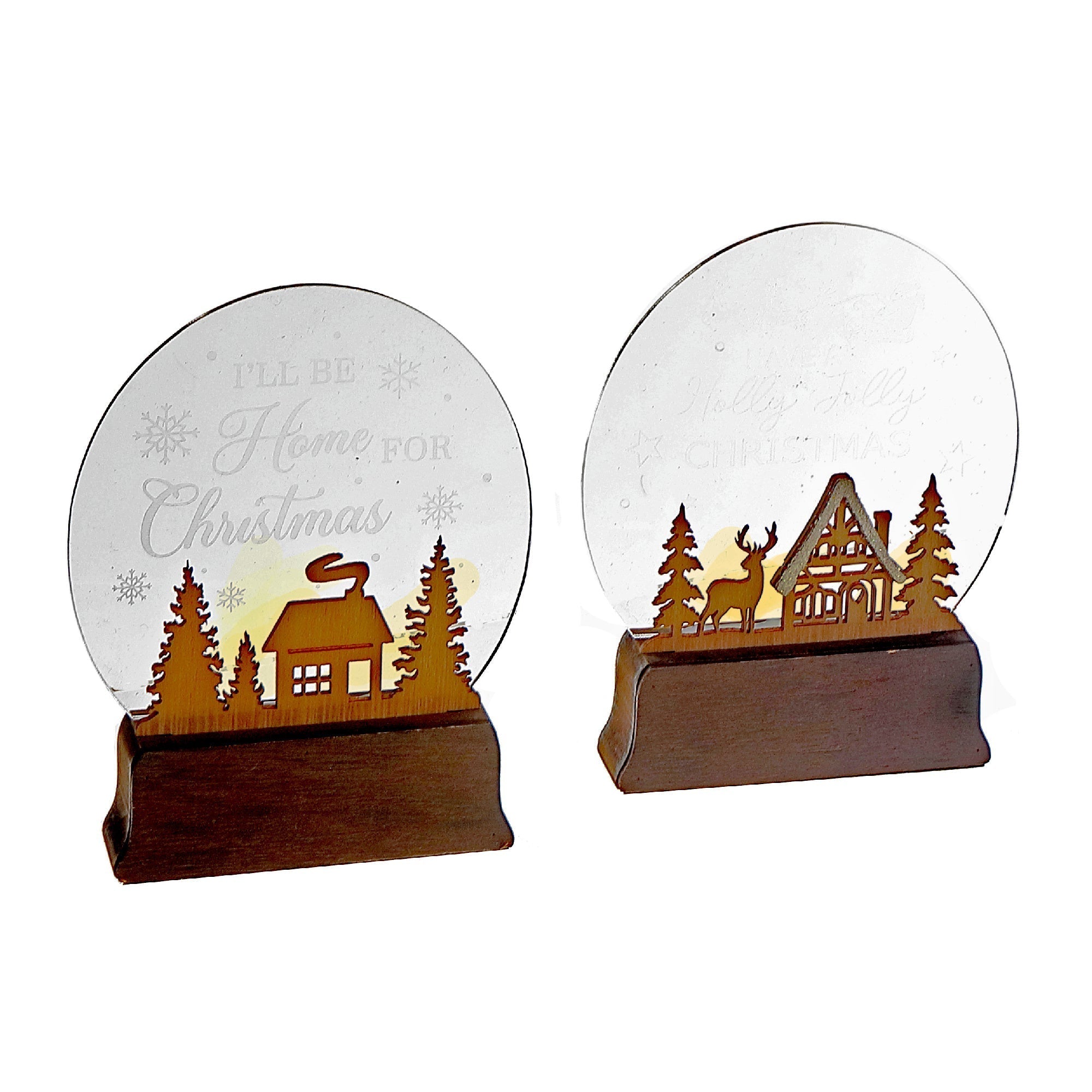 LED Wooden Stand Décor Set of 2 Winter Night – Christmas Tabletop Decoration, Holiday Home Accent, Festive Seasonal Decor