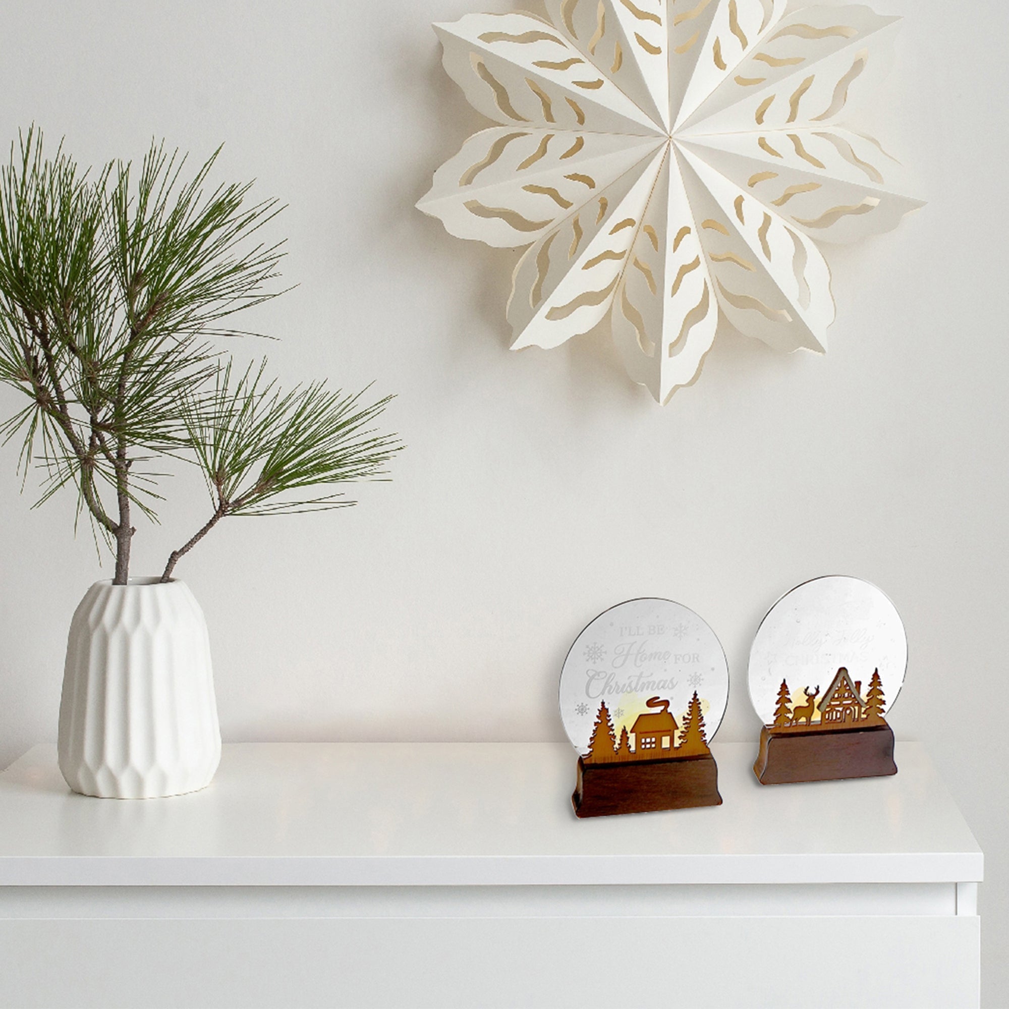 LED Wooden Stand Décor Set of 2 Winter Night – Christmas Tabletop Decoration, Holiday Home Accent, Festive Seasonal Decor