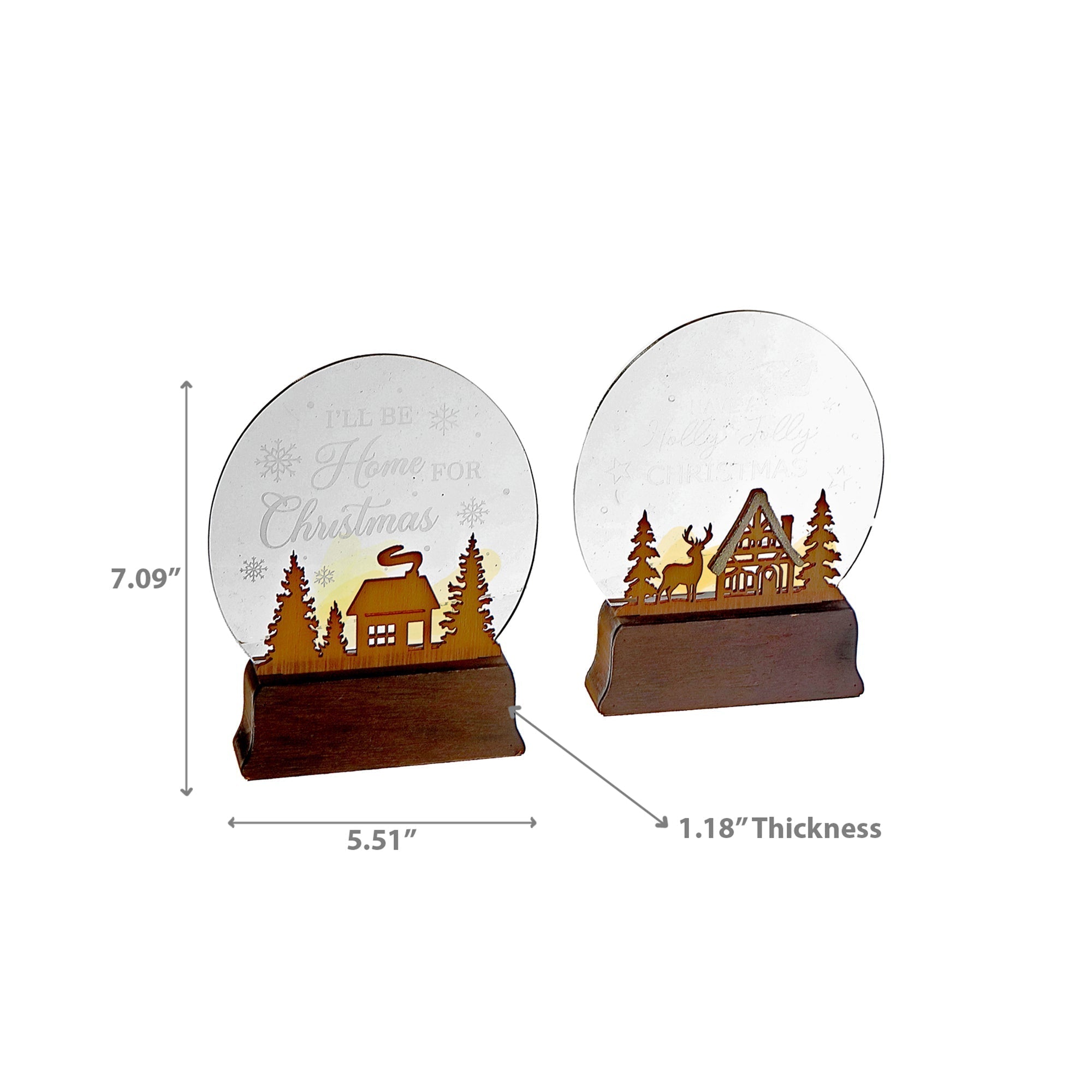 LED Wooden Stand Décor Set of 2 Winter Night – Christmas Tabletop Decoration, Holiday Home Accent, Festive Seasonal Decor