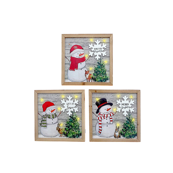 Led Wooden Plaque Décor (Snowman) (Asstd) - Set of 3