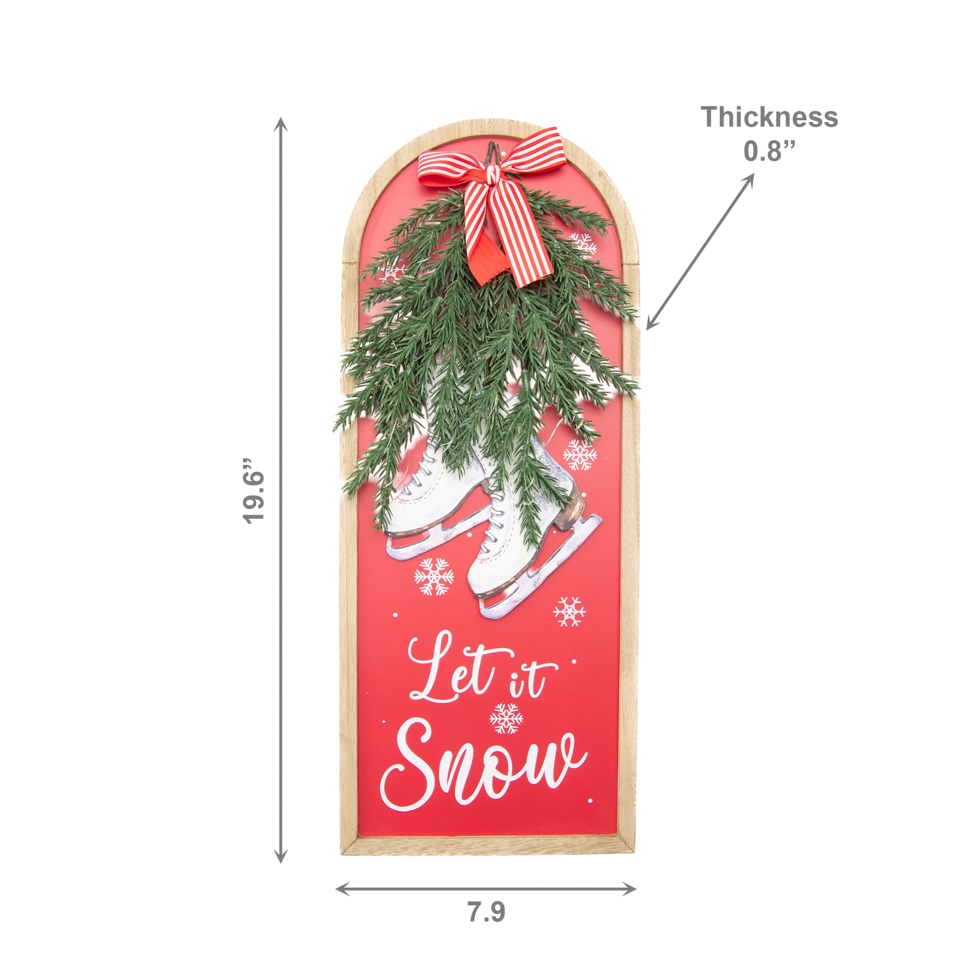 MDF Arch Framed Wall Art Let It Snow Skates and Pine, Wall Decor, Holiday Decor
