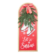 MDF Arch Framed Wall Art Let It Snow Skates and Pine, Wall Decor, Holiday Decor