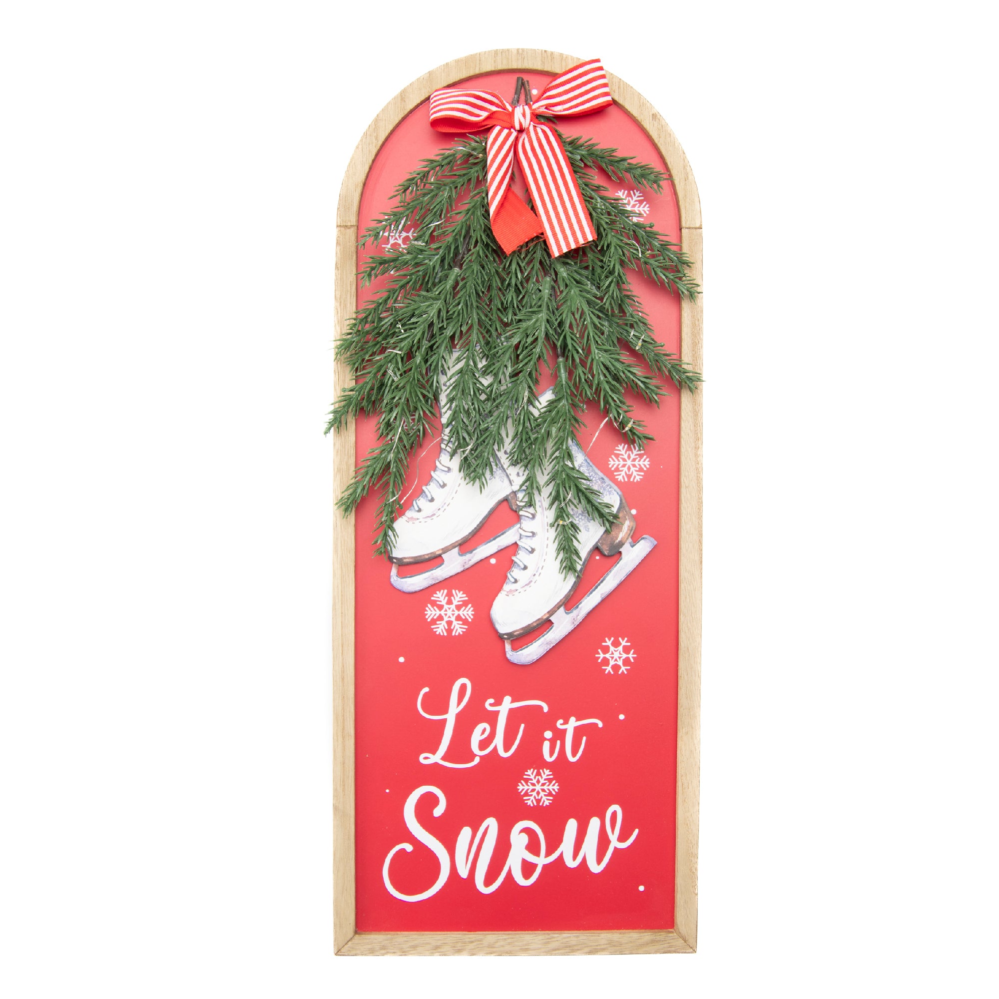 MDF Arch Framed Wall Art Let It Snow Skates and Pine, Wall Decor, Holiday Decor