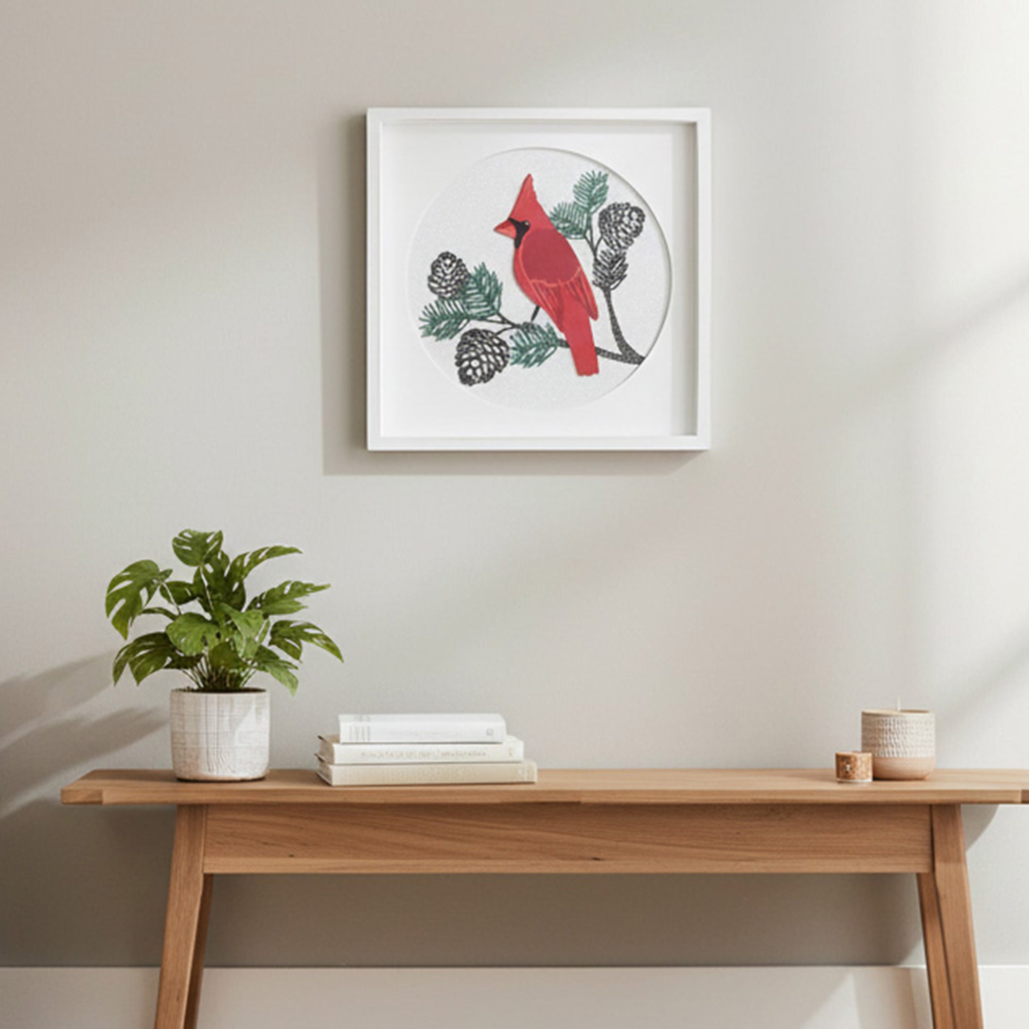 MDF Square Framed Wall Art Cardinal, Christmas, Wall Decor, Holiday Decor