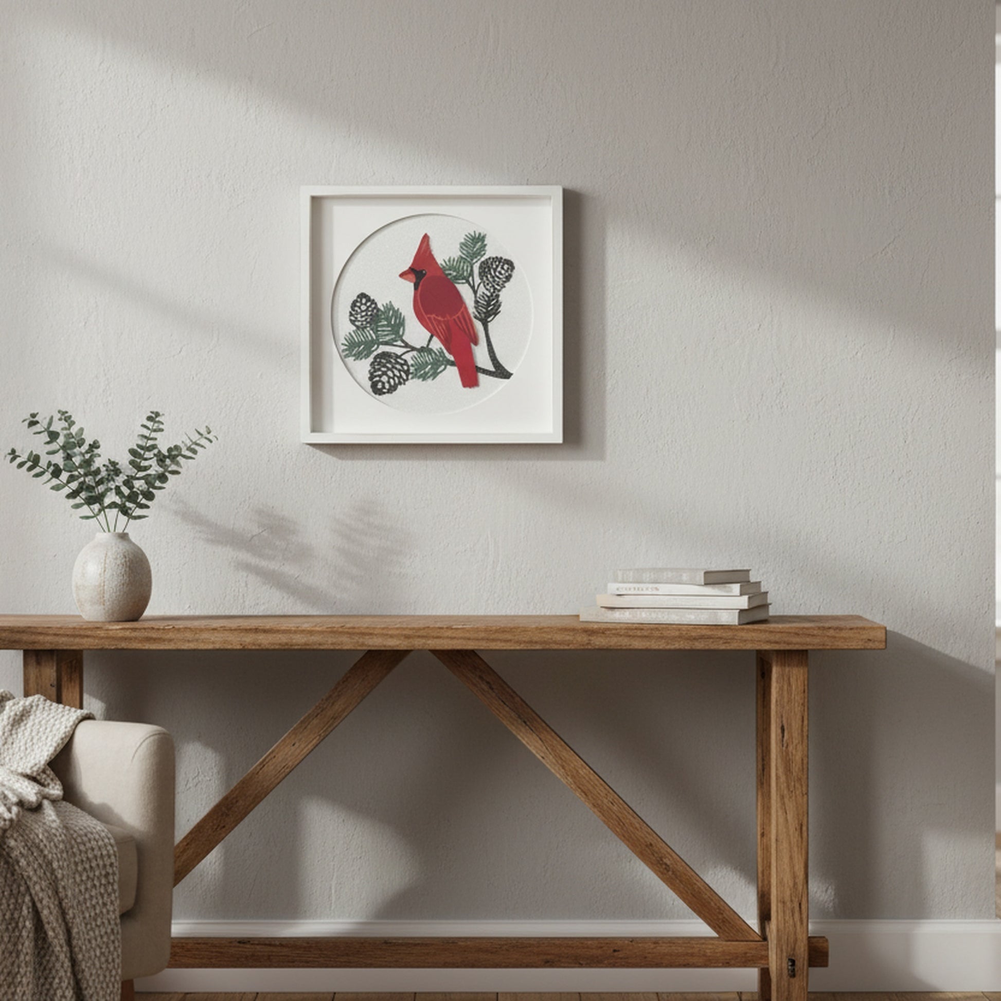 MDF Square Framed Wall Art Cardinal, Christmas, Wall Decor, Holiday Decor