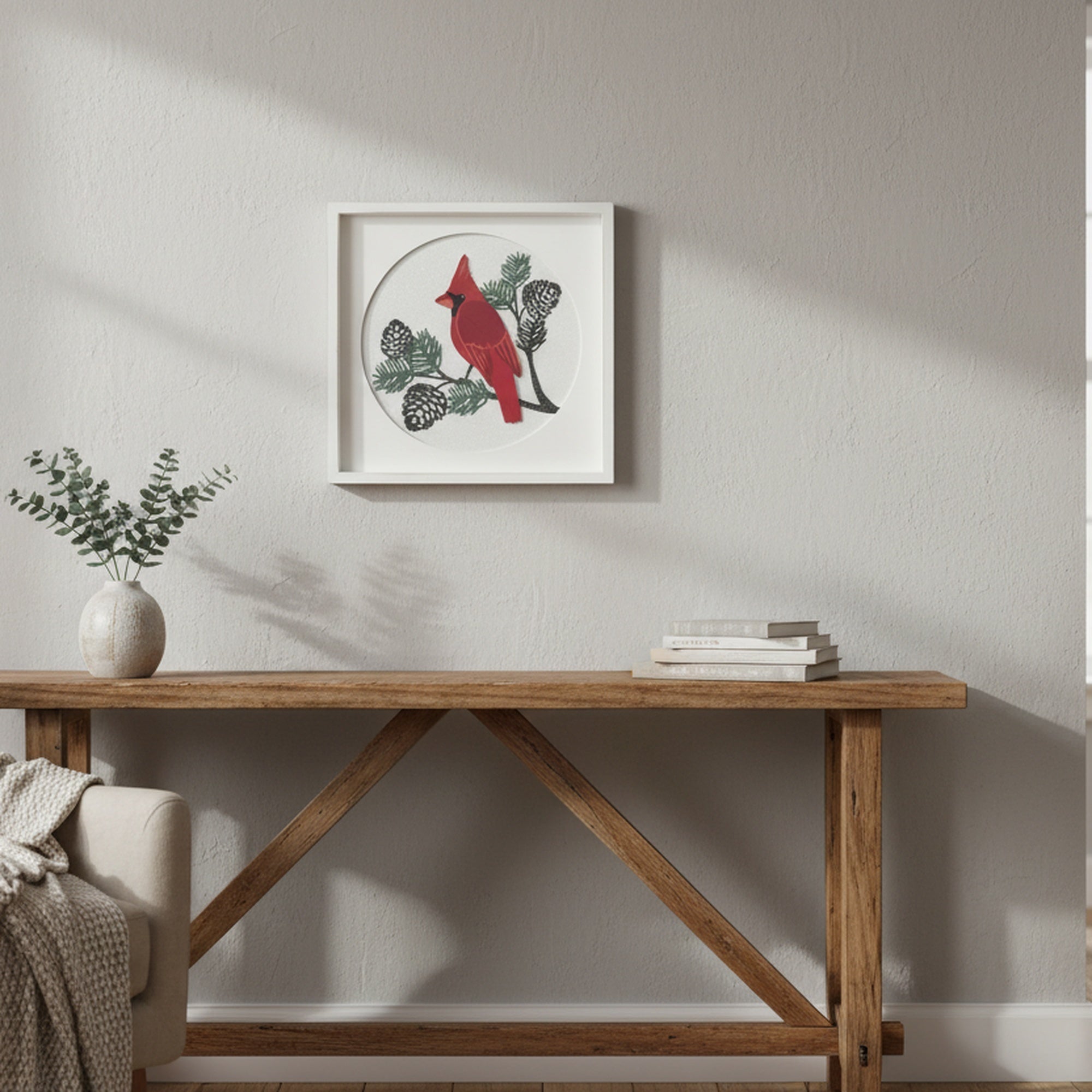 MDF Square Framed Wall Art Cardinal, Christmas, Wall Decor, Holiday Decor