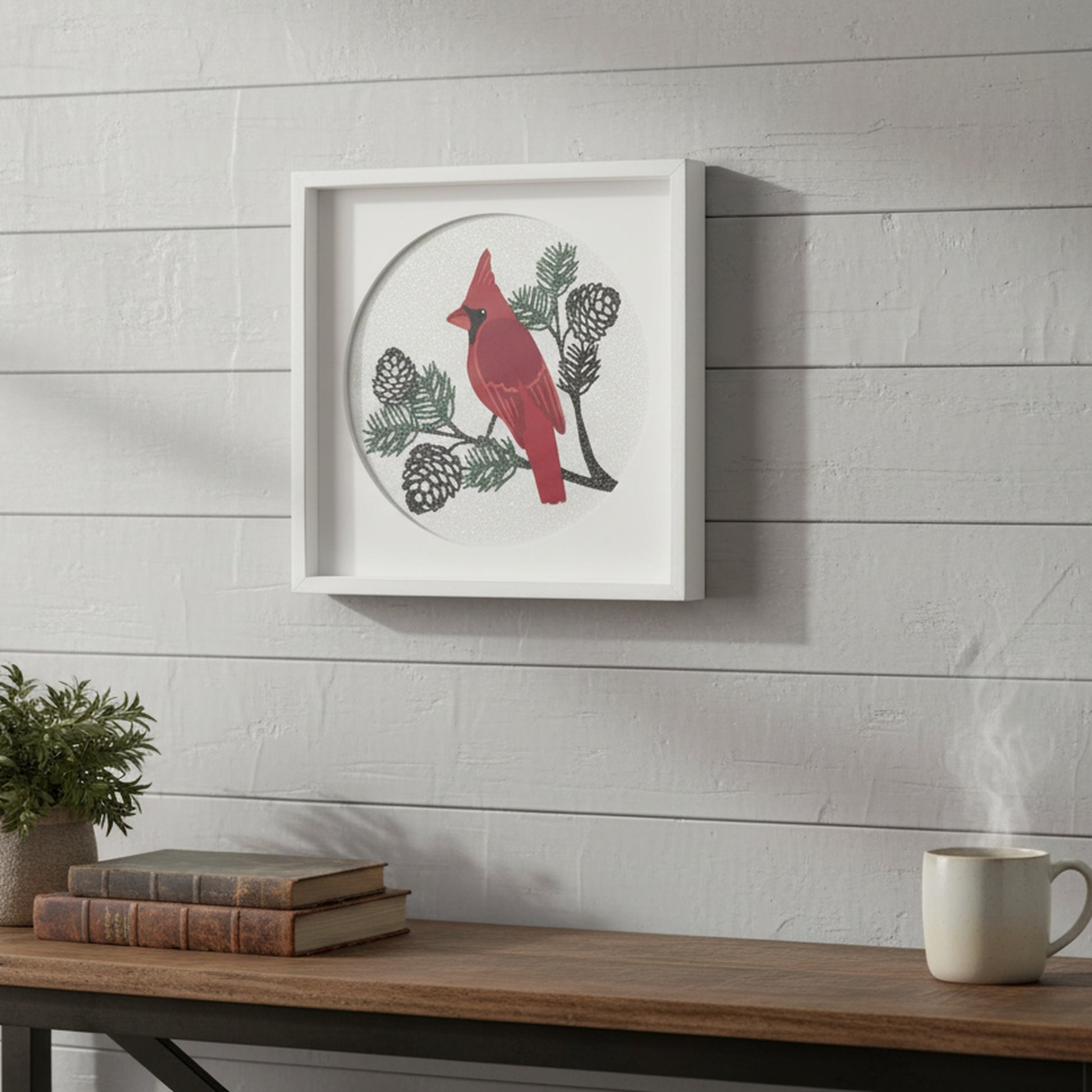 MDF Square Framed Wall Art Cardinal, Christmas, Wall Decor, Holiday Decor