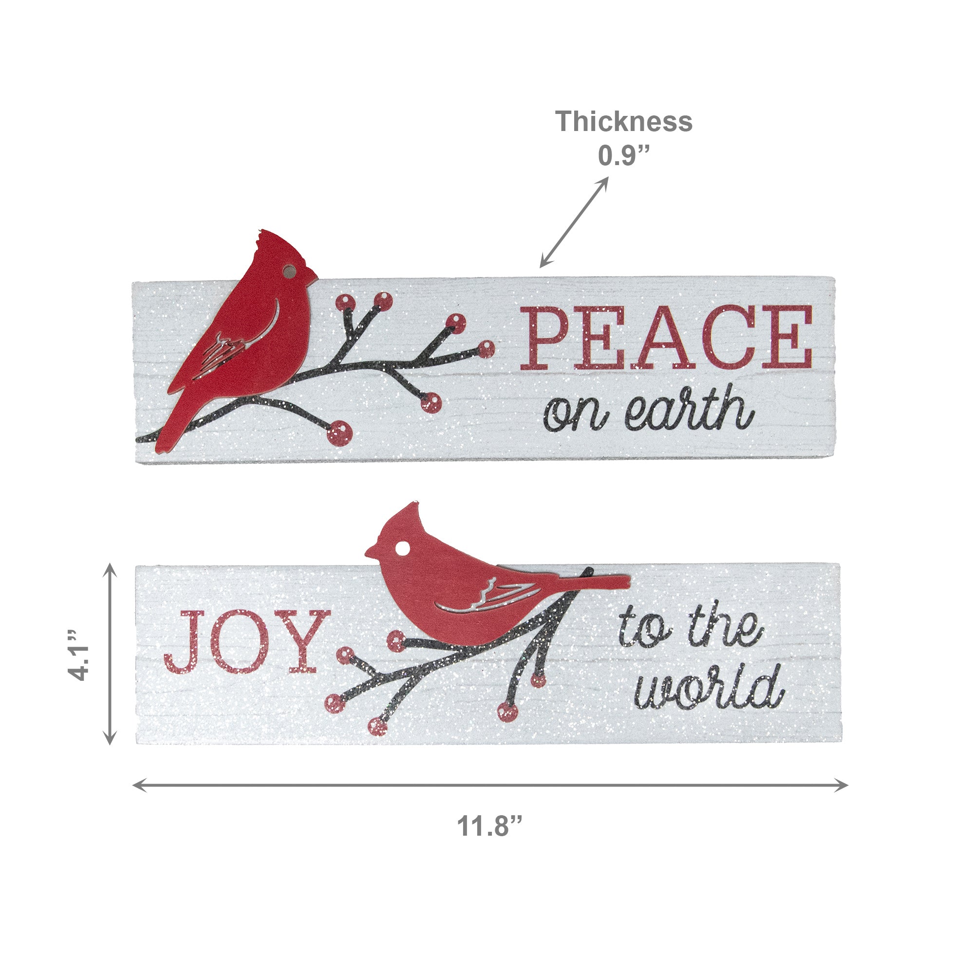 Rectangular Wood Block Peace & Joy Cardinal Assorted, Christmas, Tabletop Block, Holiday Decor- Set of 2