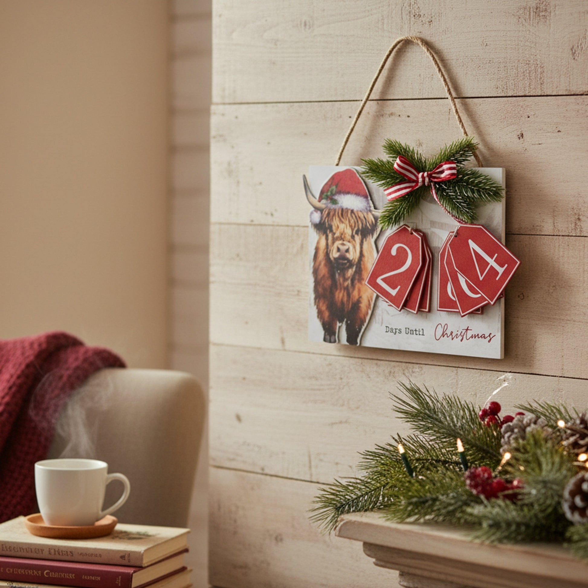 MDF Countdown Calendar Wall Hanger Highland Cow, Wall Decor, Holiday Decor