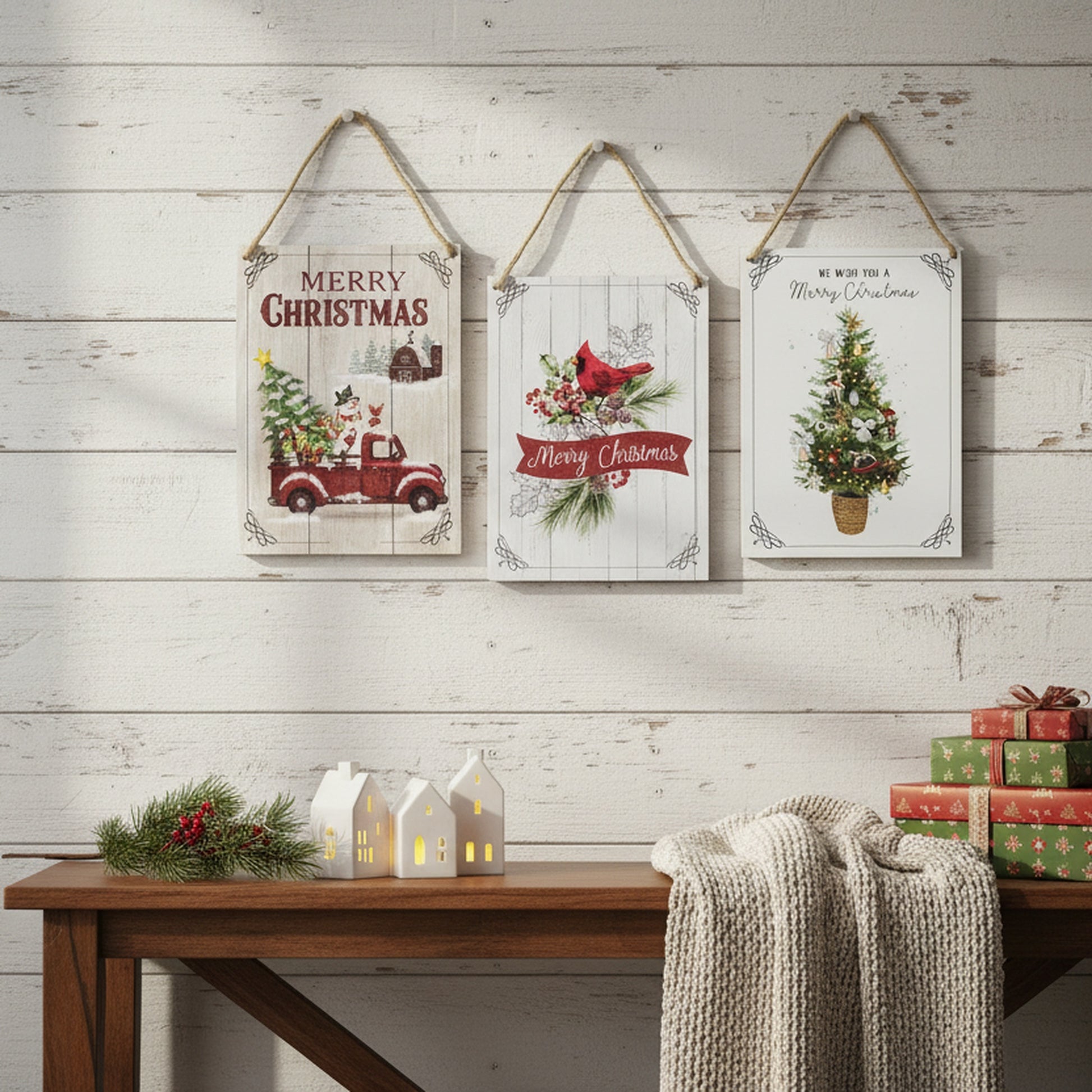 MDF Wall Hanger Merry Christmas Assorted, Christmas, Wall Decor, Holiday Decor- Set of 3