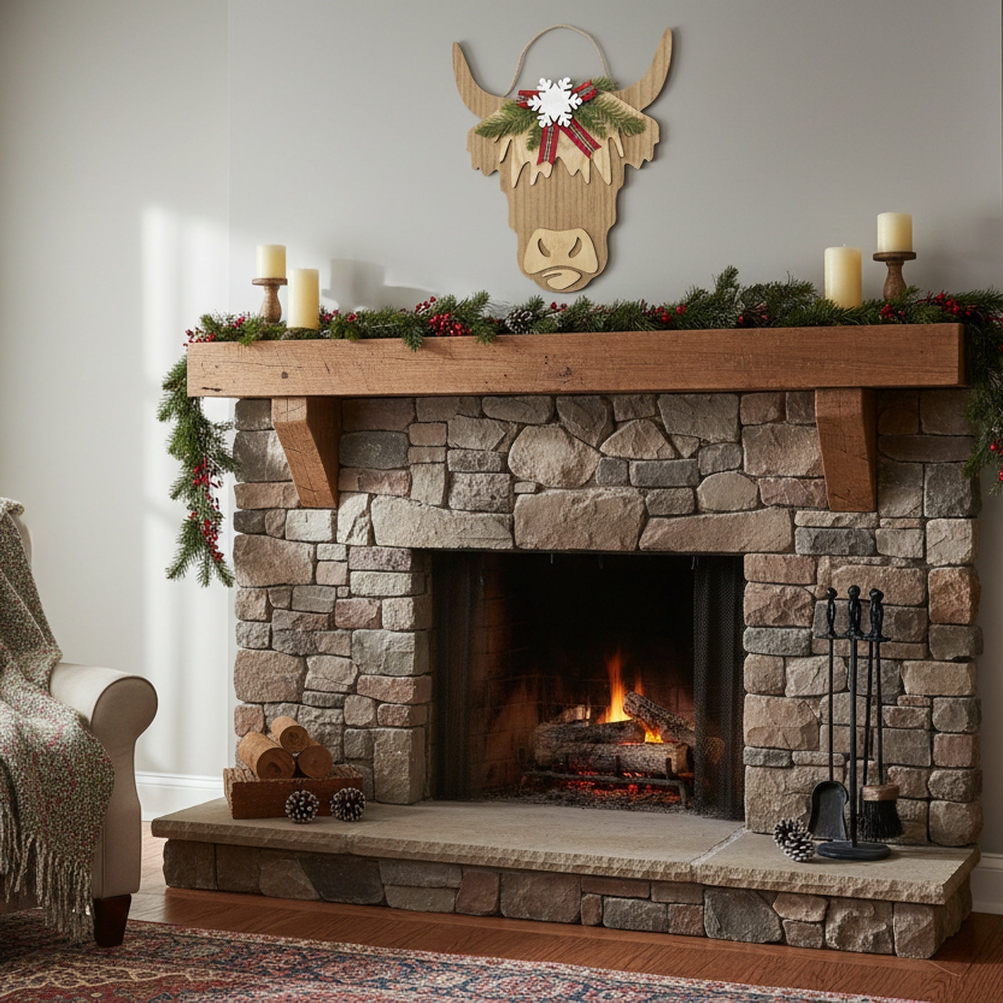 MDF Cow Shaped Wall Hanger with Winter Foliage, Winter, Wall Decor, Holiday Decor