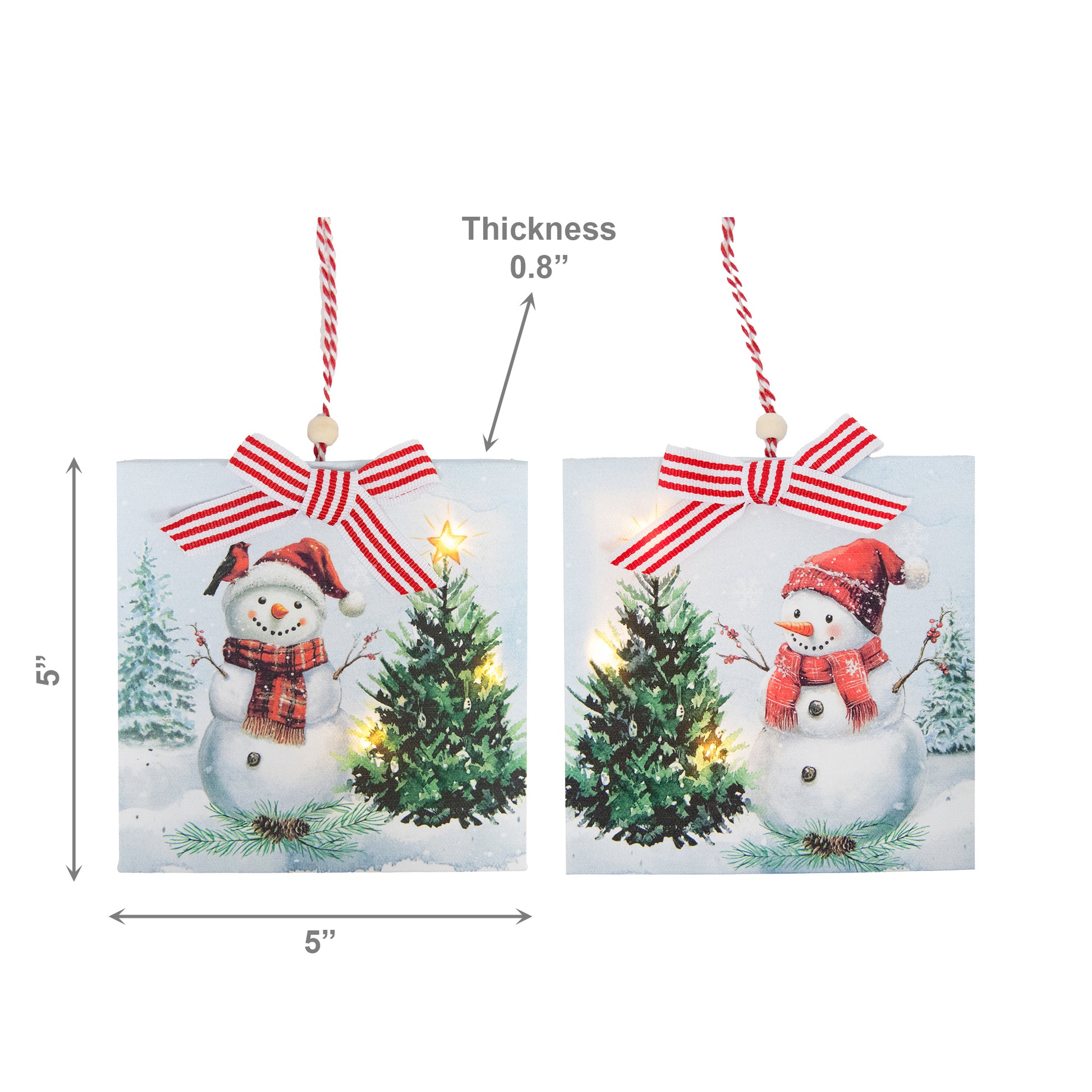 LED Canvas Ornament Snowman and Tree Assorted, Christmas, Ornament, Holiday Decor- Set of 2