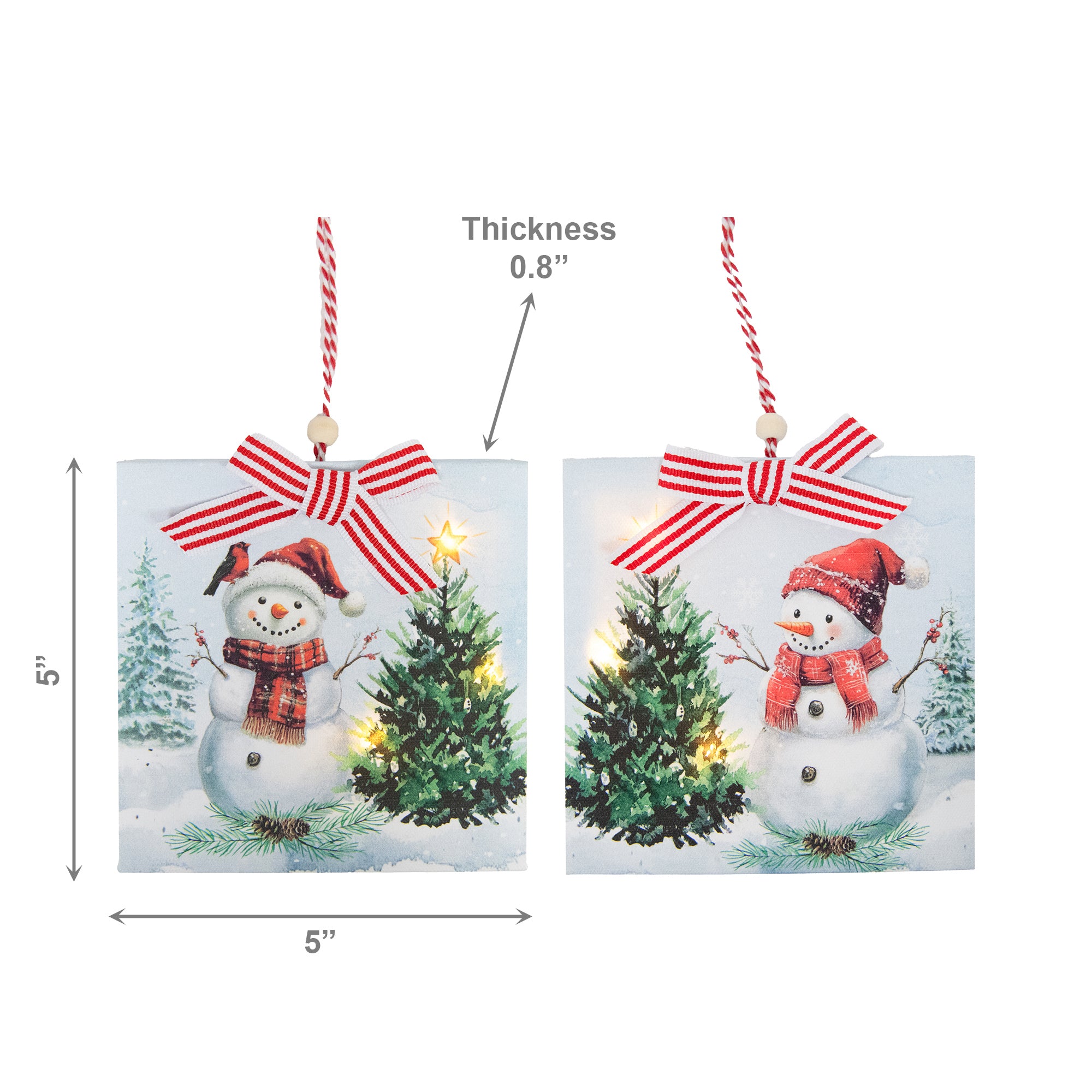 LED Canvas Ornament Snowman and Tree Assorted, Christmas, Ornament, Holiday Decor- Set of 2