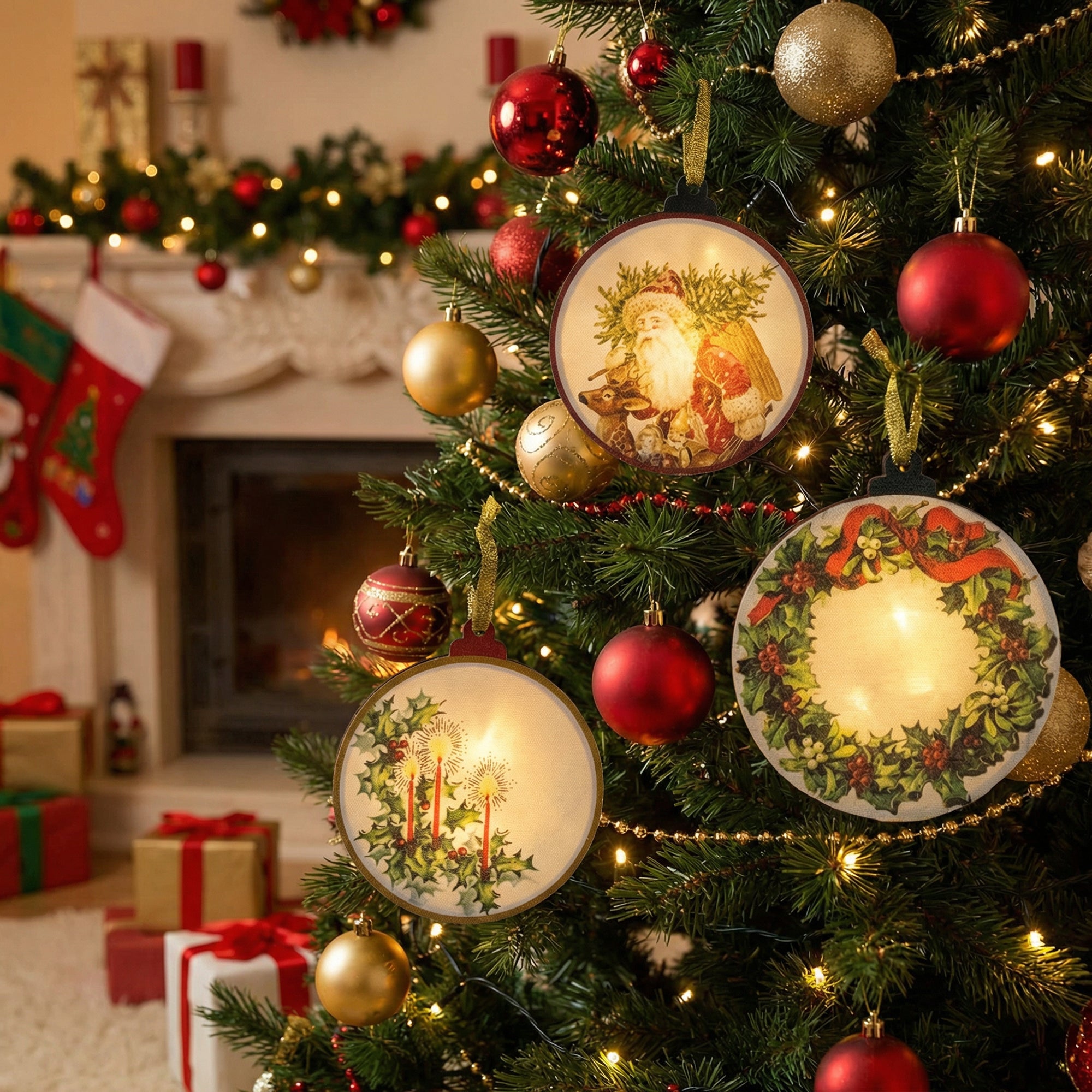 LED Canvas Ornament Snowman and Tree Assorted, Christmas, Ornament, Holiday Decor- Set of 2