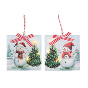 LED Canvas Ornament Snowman and Tree Assorted, Christmas, Ornament, Holiday Decor- Set of 2