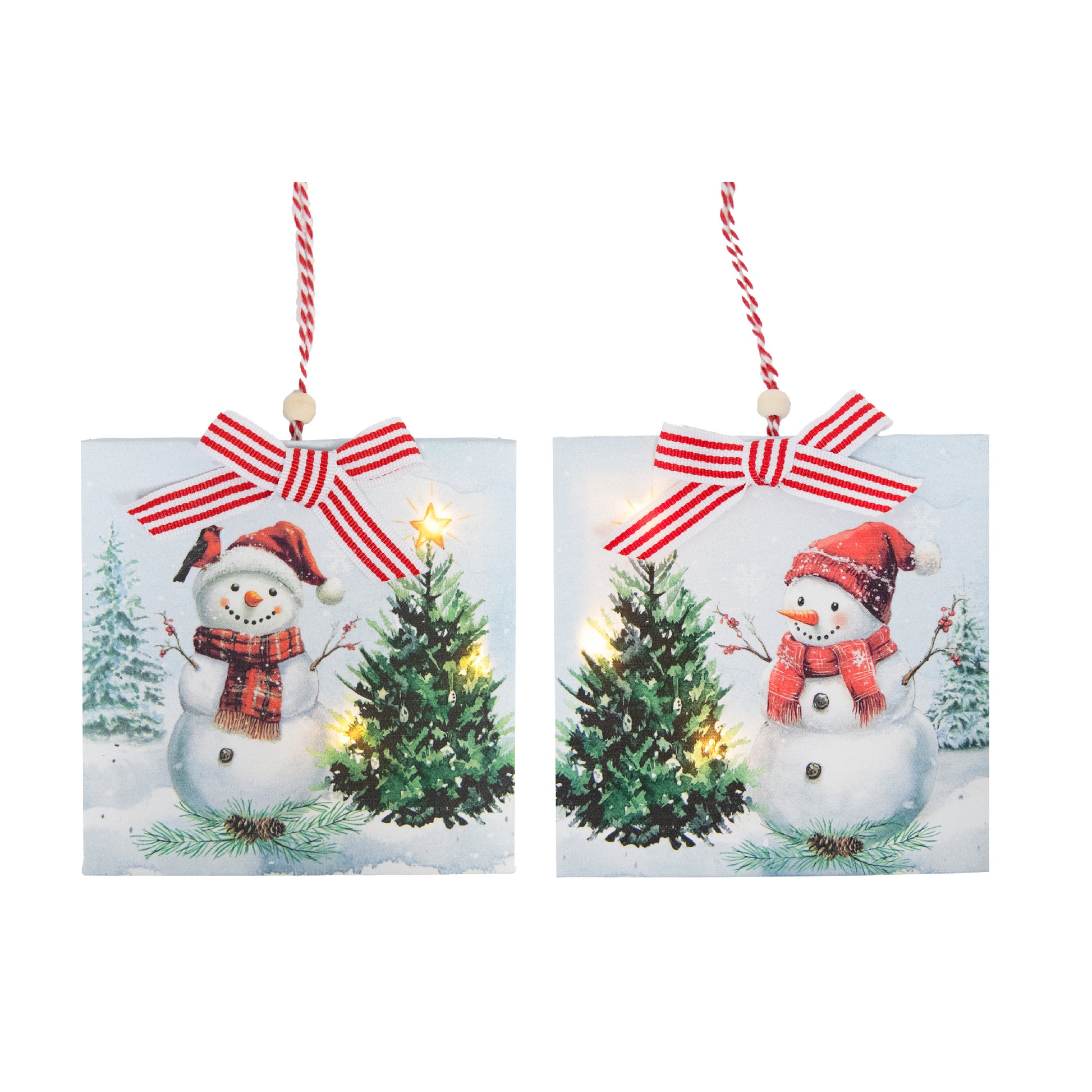 LED Canvas Ornament Snowman and Tree Assorted, Christmas, Ornament, Holiday Decor- Set of 2