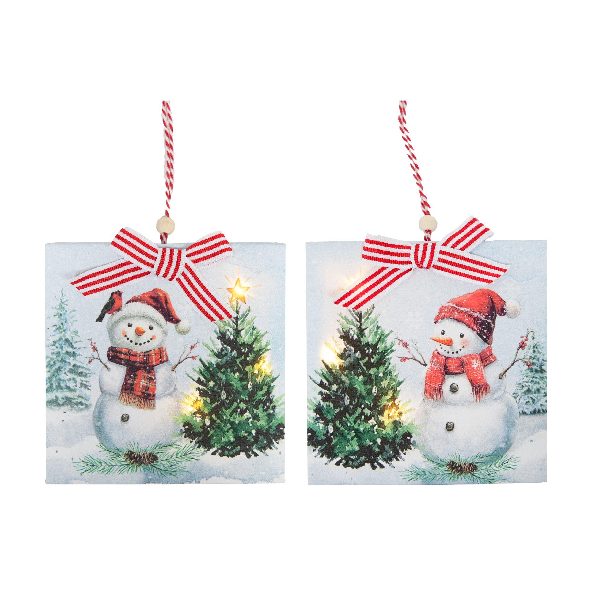 LED Canvas Ornament Snowman and Tree Assorted, Christmas, Ornament, Holiday Decor- Set of 2