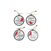 Round Wooden Ornament with Glitters Cardinal Assorted, Christmas, Ornament, Holiday Decor- Set of 4