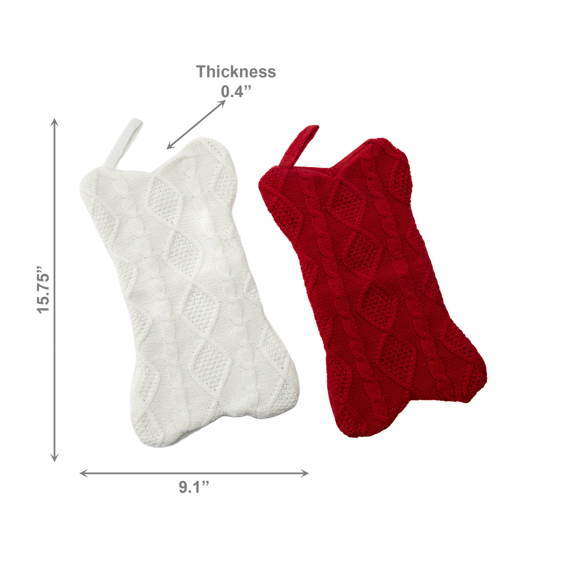 Bone Shaped Cable Knit Stocking Assorted, Christmas, Stocking, Holiday Decor- Set of 2