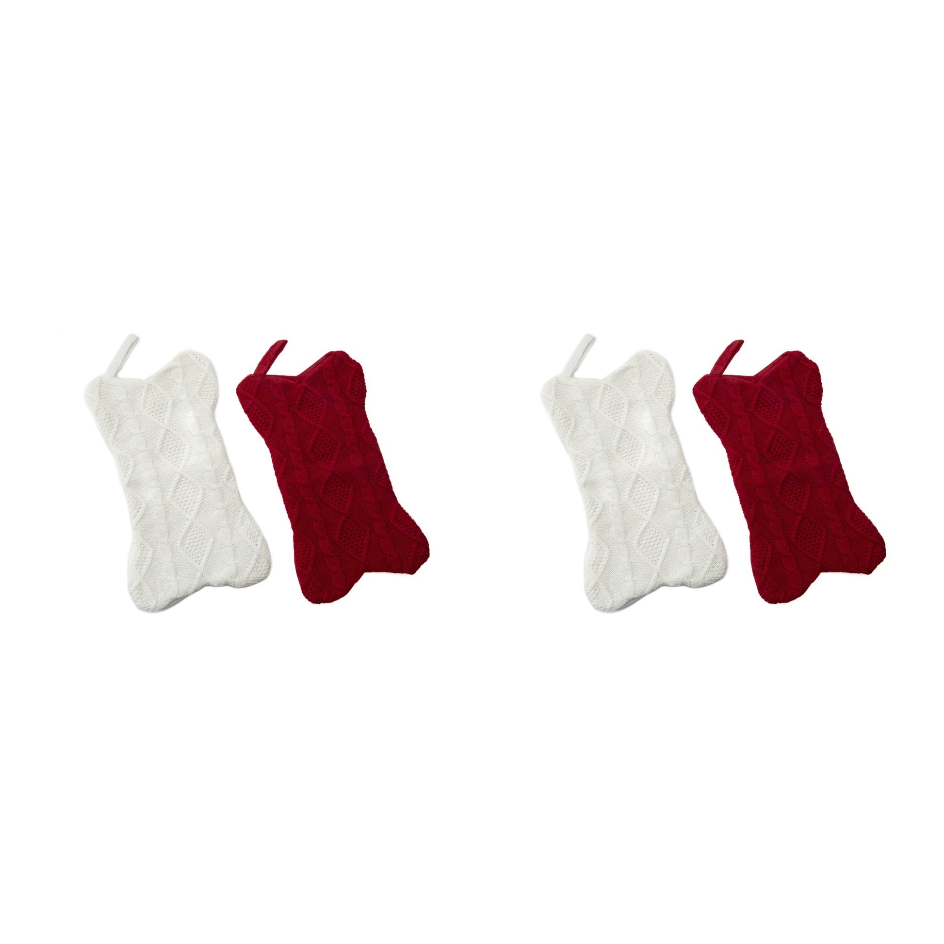 Bone Shaped Cable Knit Stocking Assorted, Christmas, Stocking, Holiday Decor- Set of 2