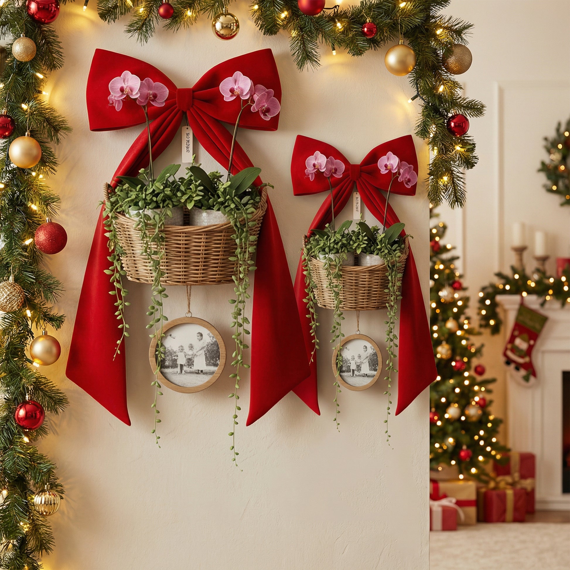 Red Velvet Bow Wall Hanger, Wall Decor, Holiday Decor- Set of 2