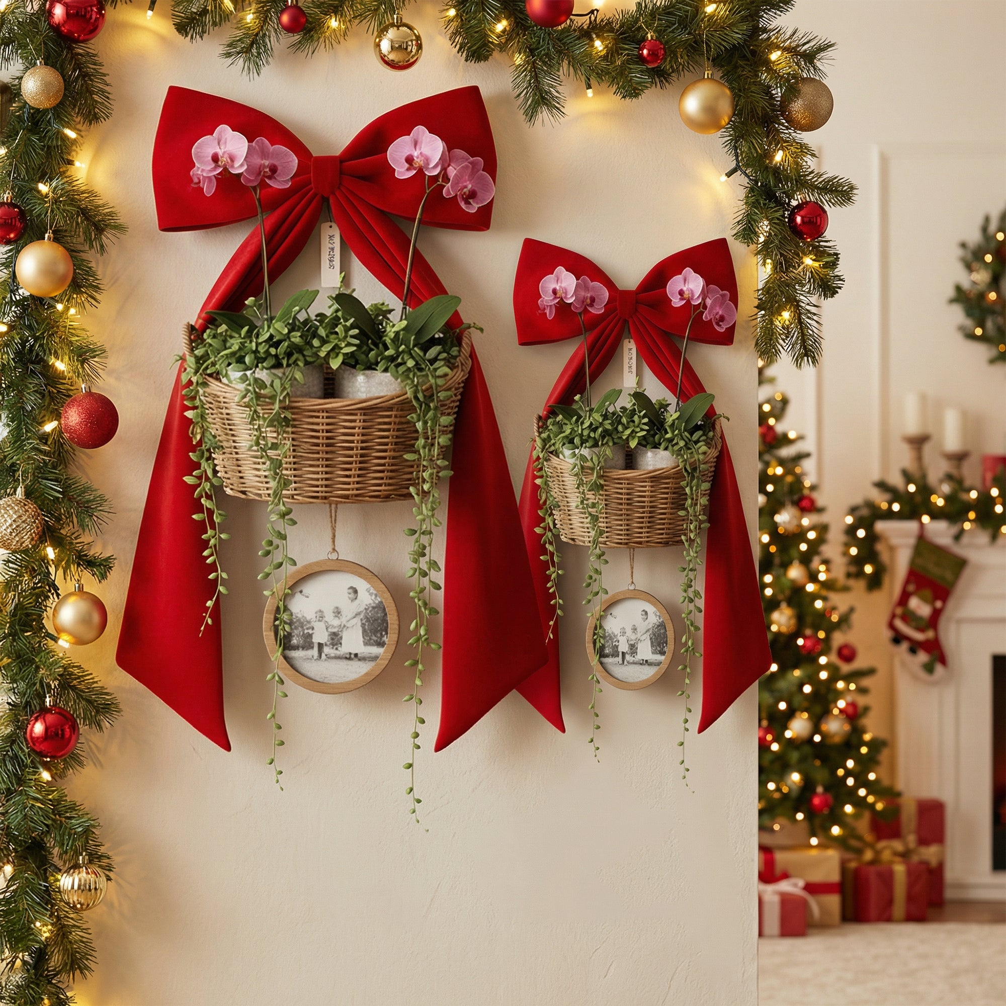 Red Velvet Bow Wall Hanger, Wall Decor, Holiday Decor- Set of 2
