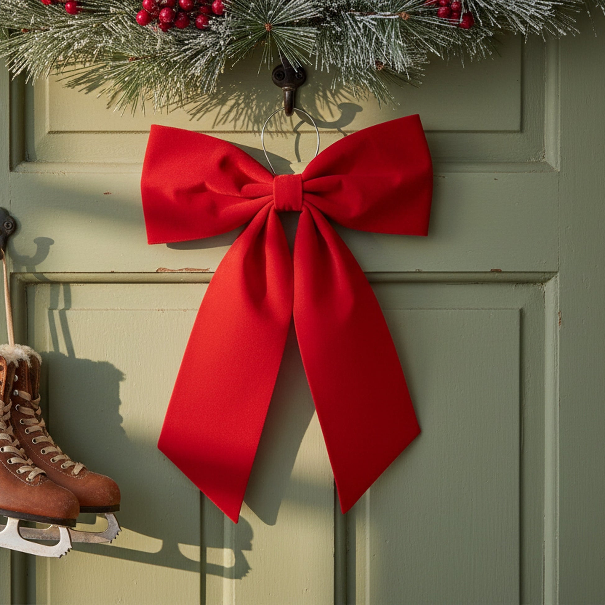 Red Velvet Bow Wall Hanger, Wall Decor, Holiday Decor- Set of 2