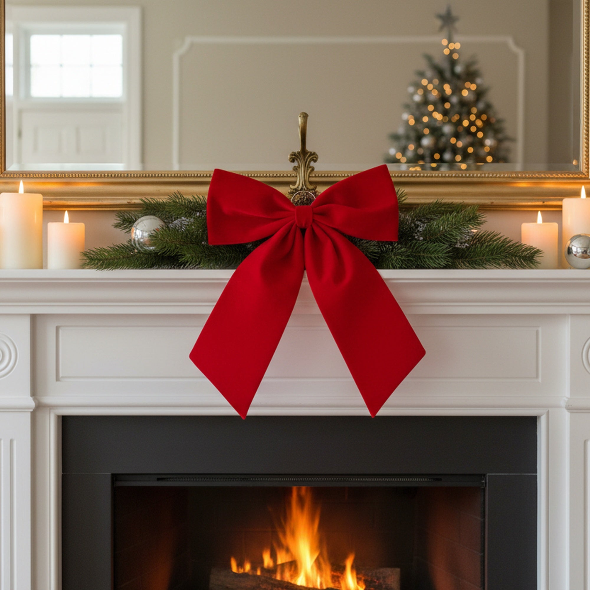 Red Velvet Bow Wall Hanger, Wall Decor, Holiday Decor- Set of 2