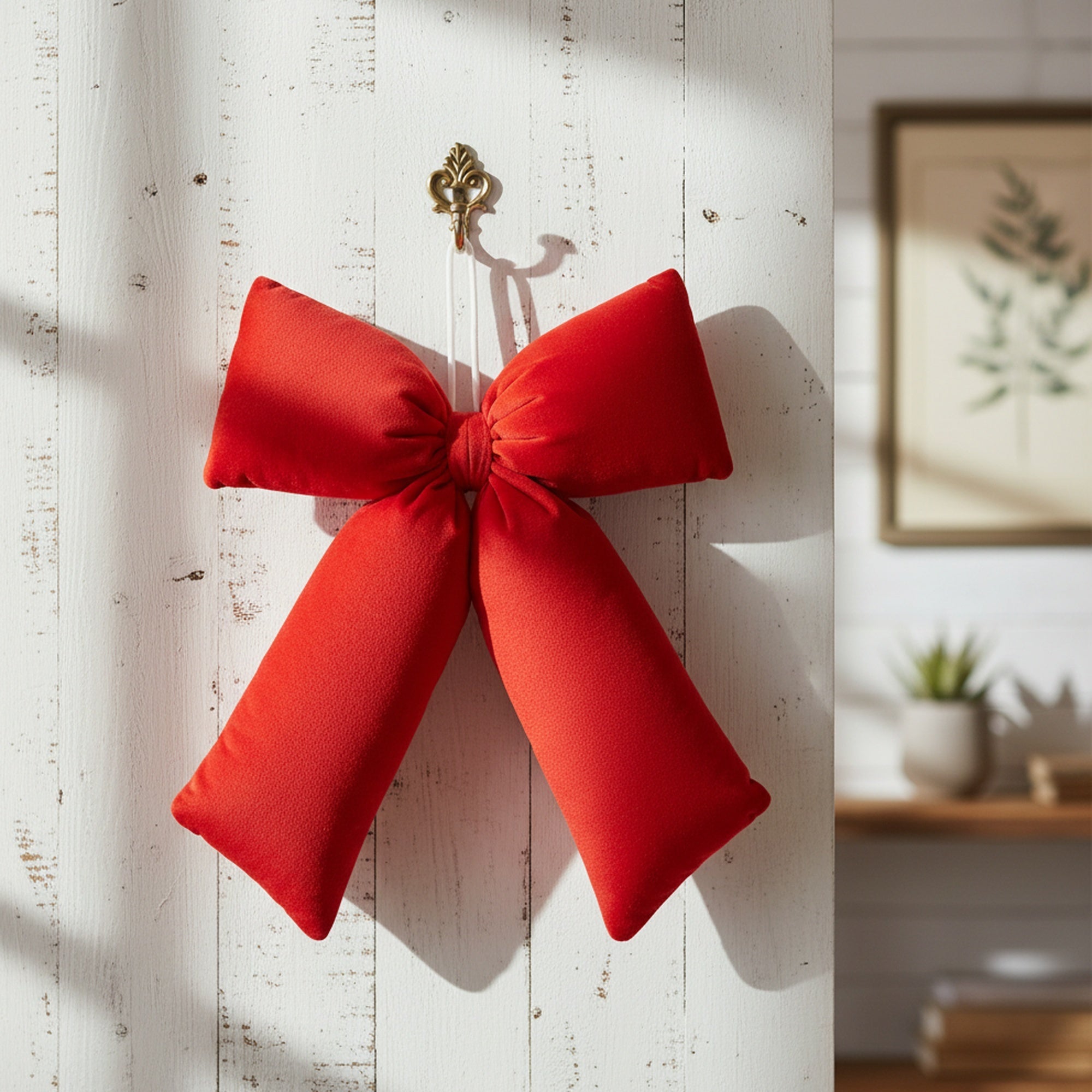 Stuffed Red Velvet Bow Wall Hanger, Wall Decor, Holiday Decor- Set of 2