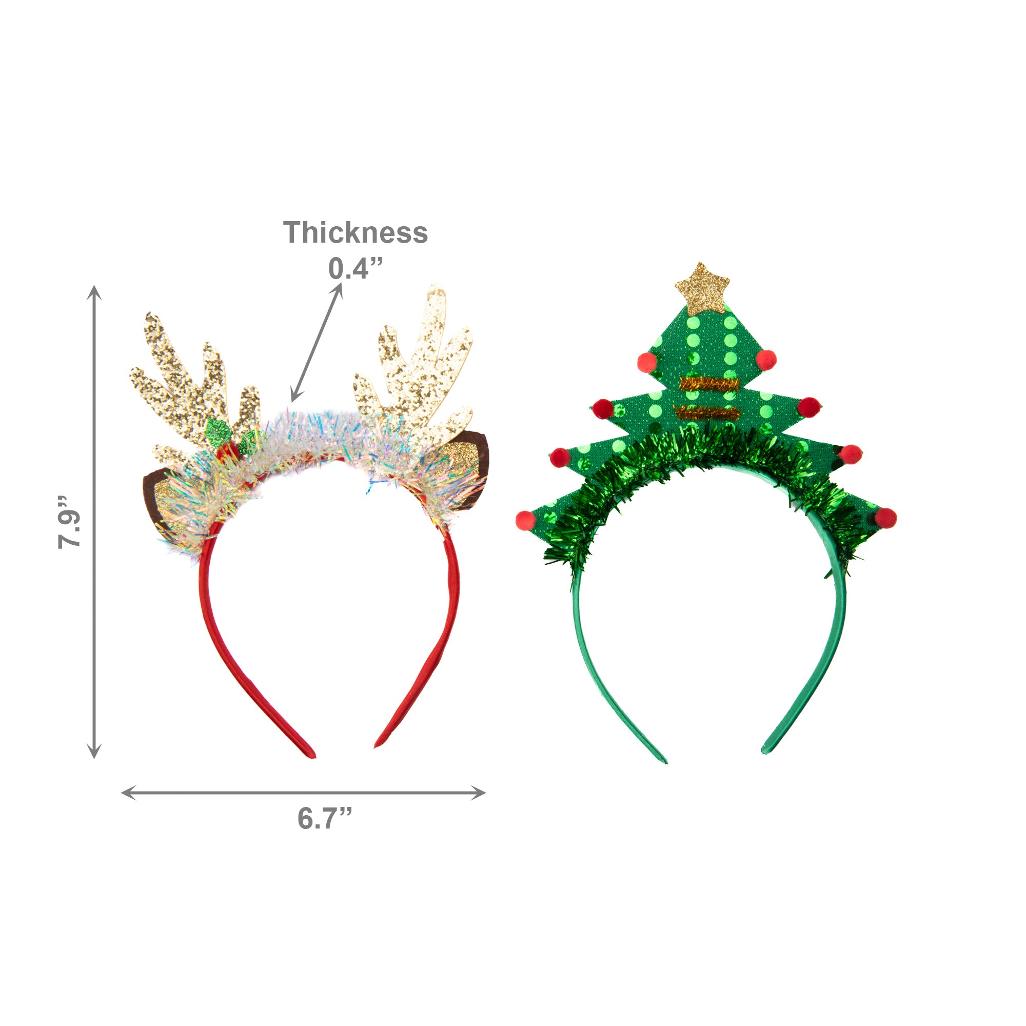 Festive Headband Tree & Reindeer Assorted, Christmas, Holiday Decor- Set of 2