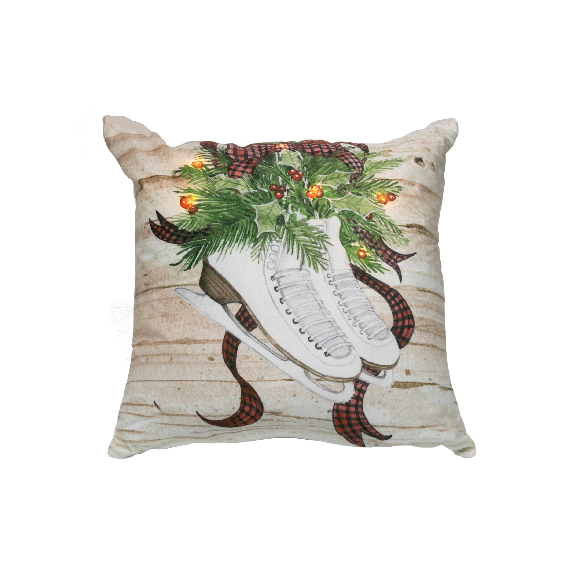 LED Velvet Cushion Pair Of Skates 18 X 18 Christmas Decorative Pillow - Set of 2