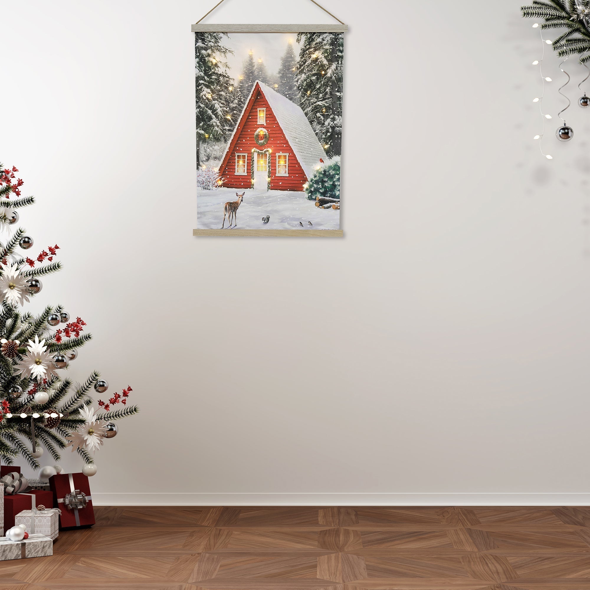 LED Chalet Fabric Wall Hanging – Christmas Holiday Decor