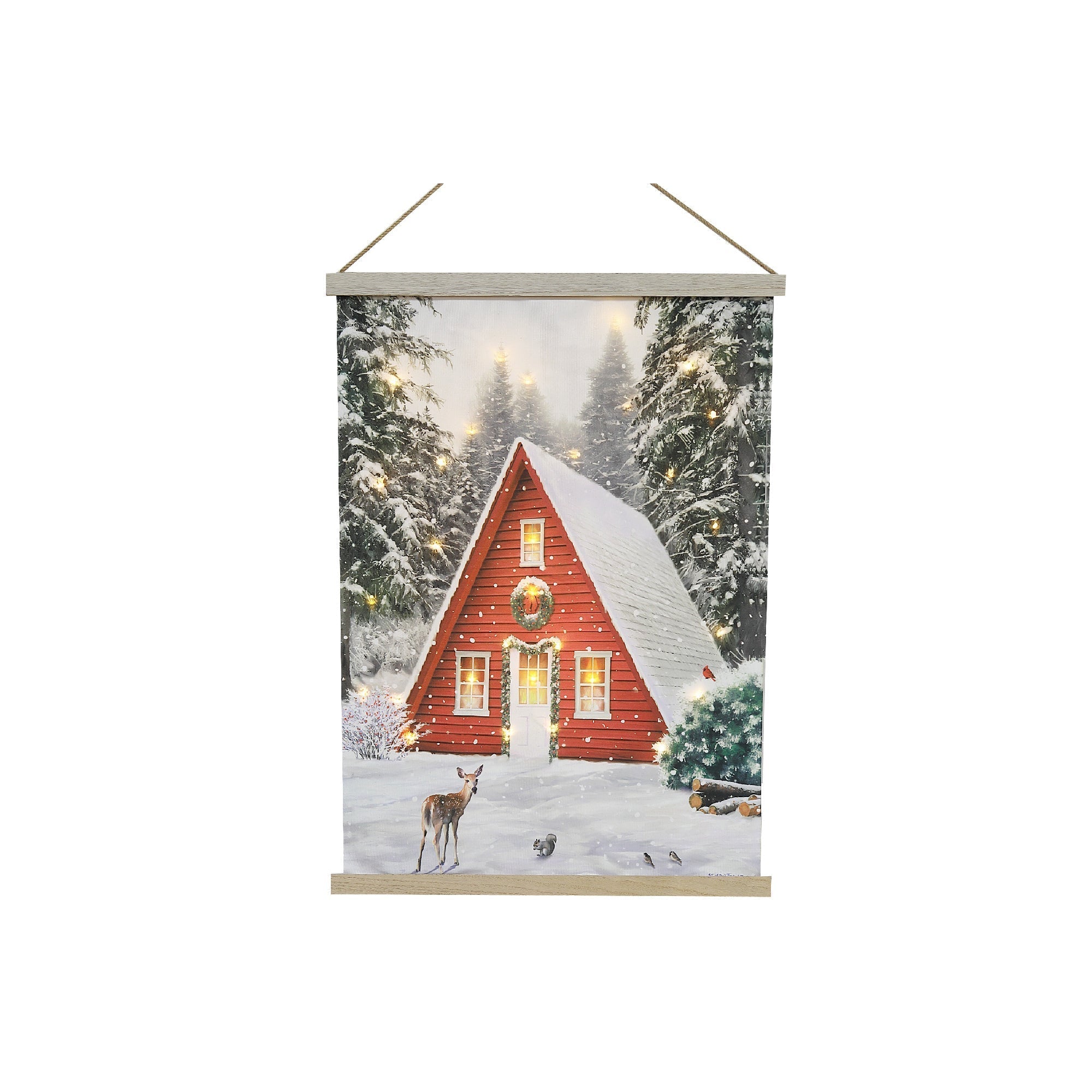 LED Chalet Fabric Wall Hanging – Christmas Holiday Decor
