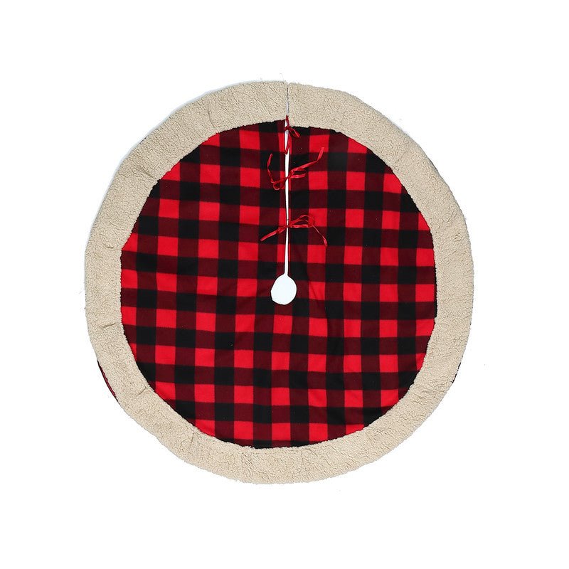 Red Buffalo Christmas Tree Skirt with Sherpa Border, Holiday Decor