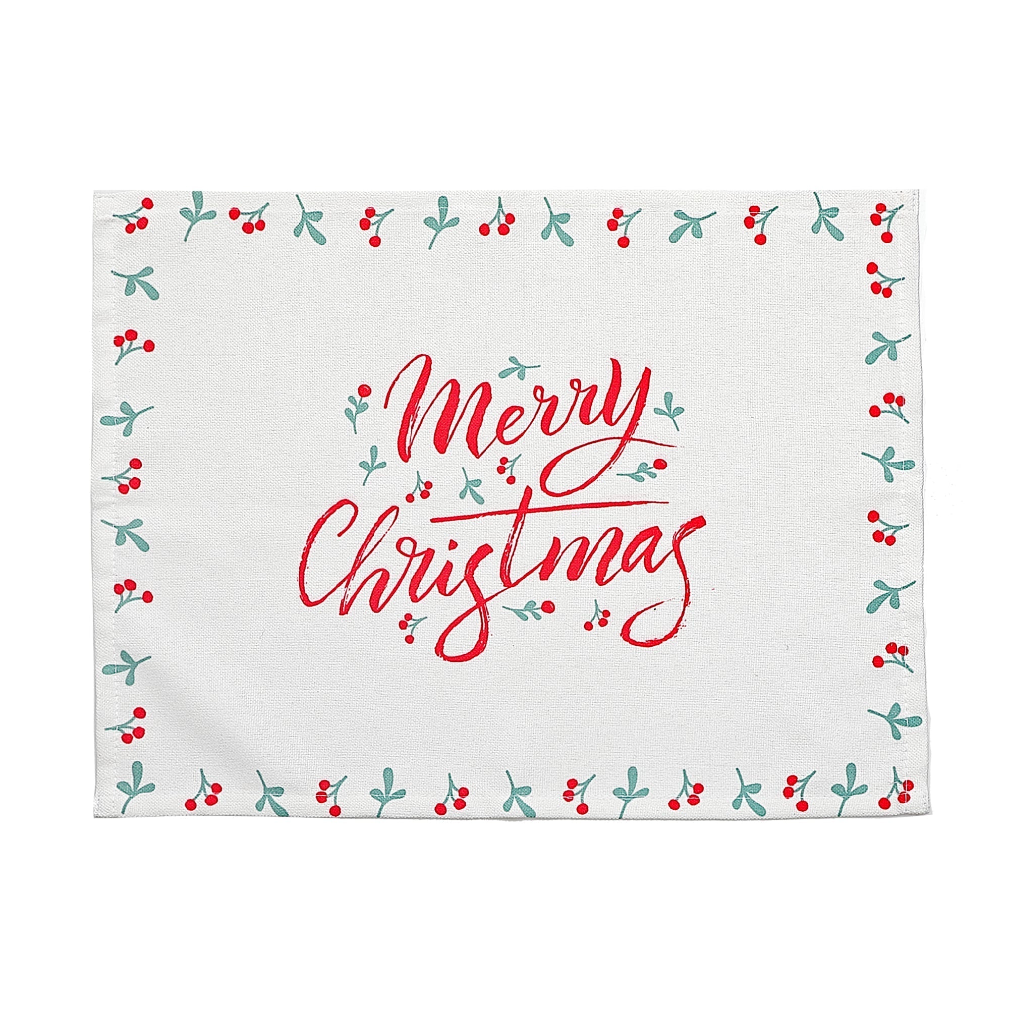 Holly Berries Border Placemat Merry Christmas Holiday Dining Table Mats - Set of 12