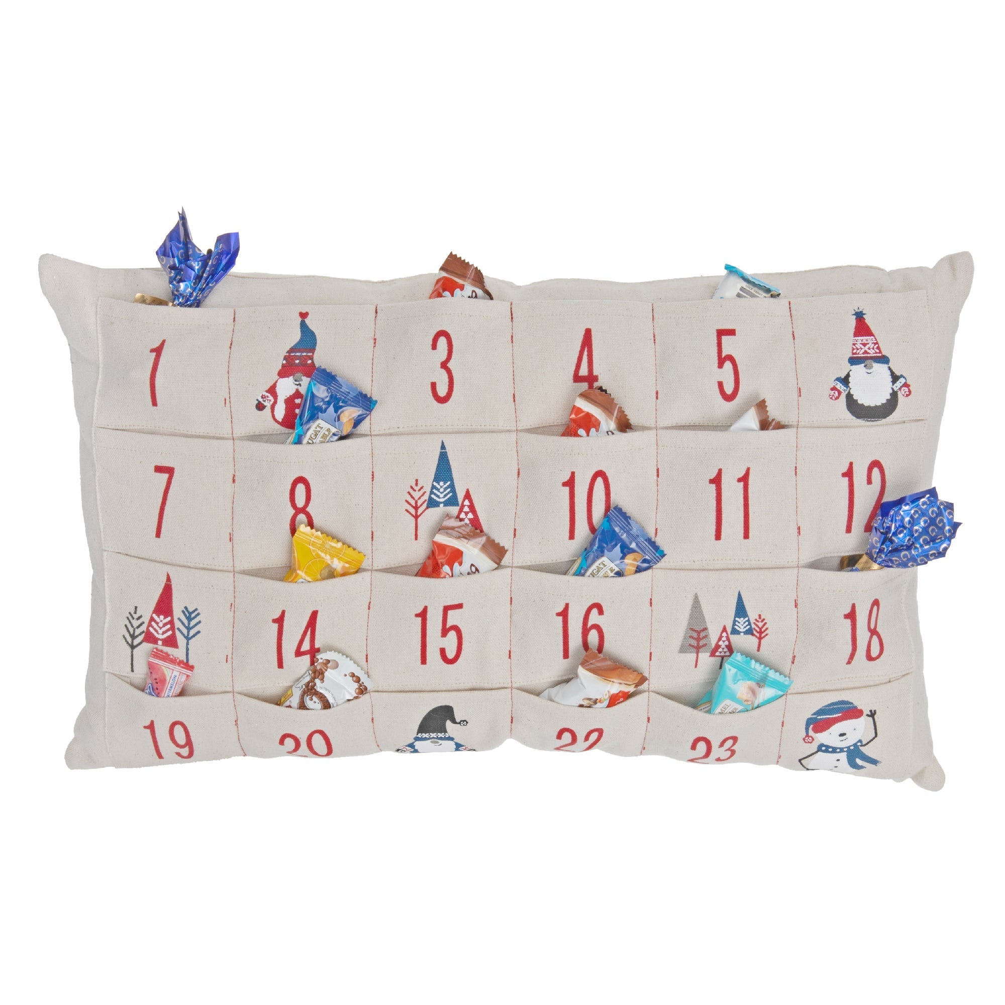 Advent Calendar Cushion With 24 Pockets Christmas Countdown Decorative Pillow