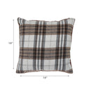 Checked Poly-Cotton Cushion With Sherpa At Back Brown Stripe - Set of 2