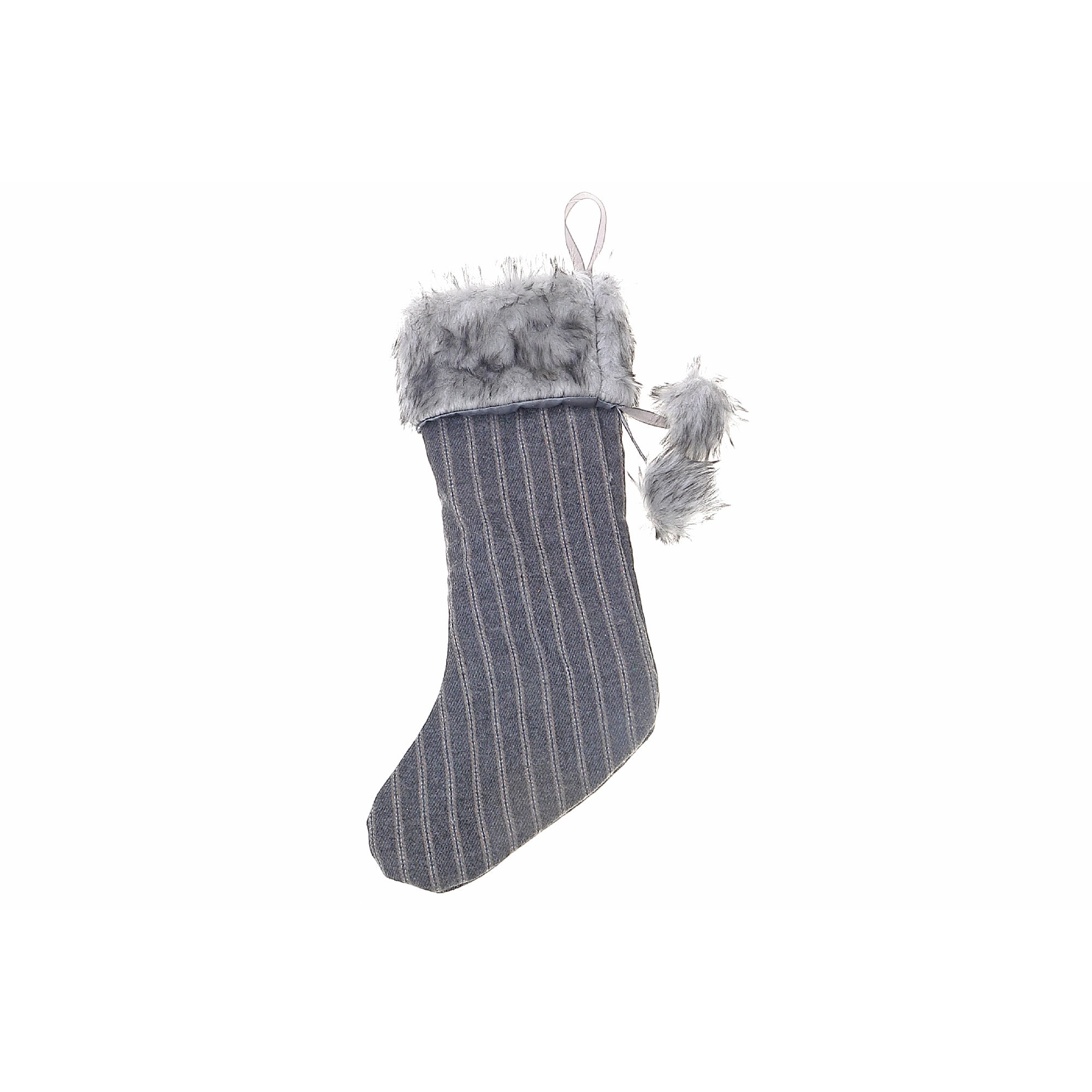Embroidered Plaid Christmas Stocking, Faux Fur Cuff Stocking, Holiday Fireplace Stocking Decor - Set Of 2