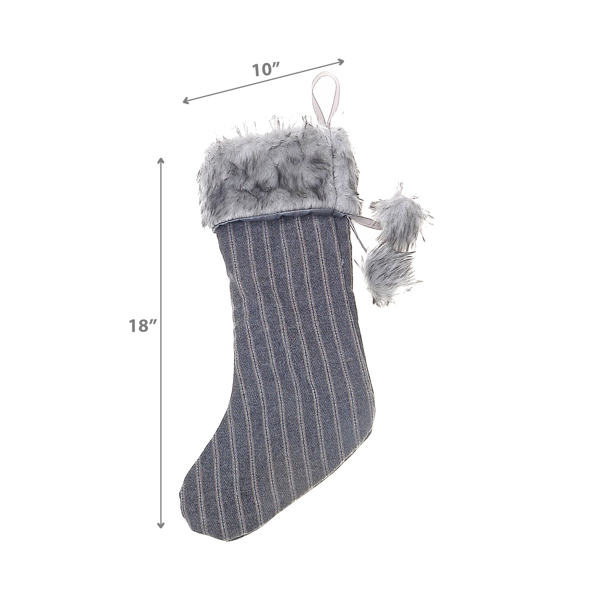 Embroidered Plaid Christmas Stocking, Faux Fur Cuff Stocking, Holiday Fireplace Stocking Decor - Set Of 2