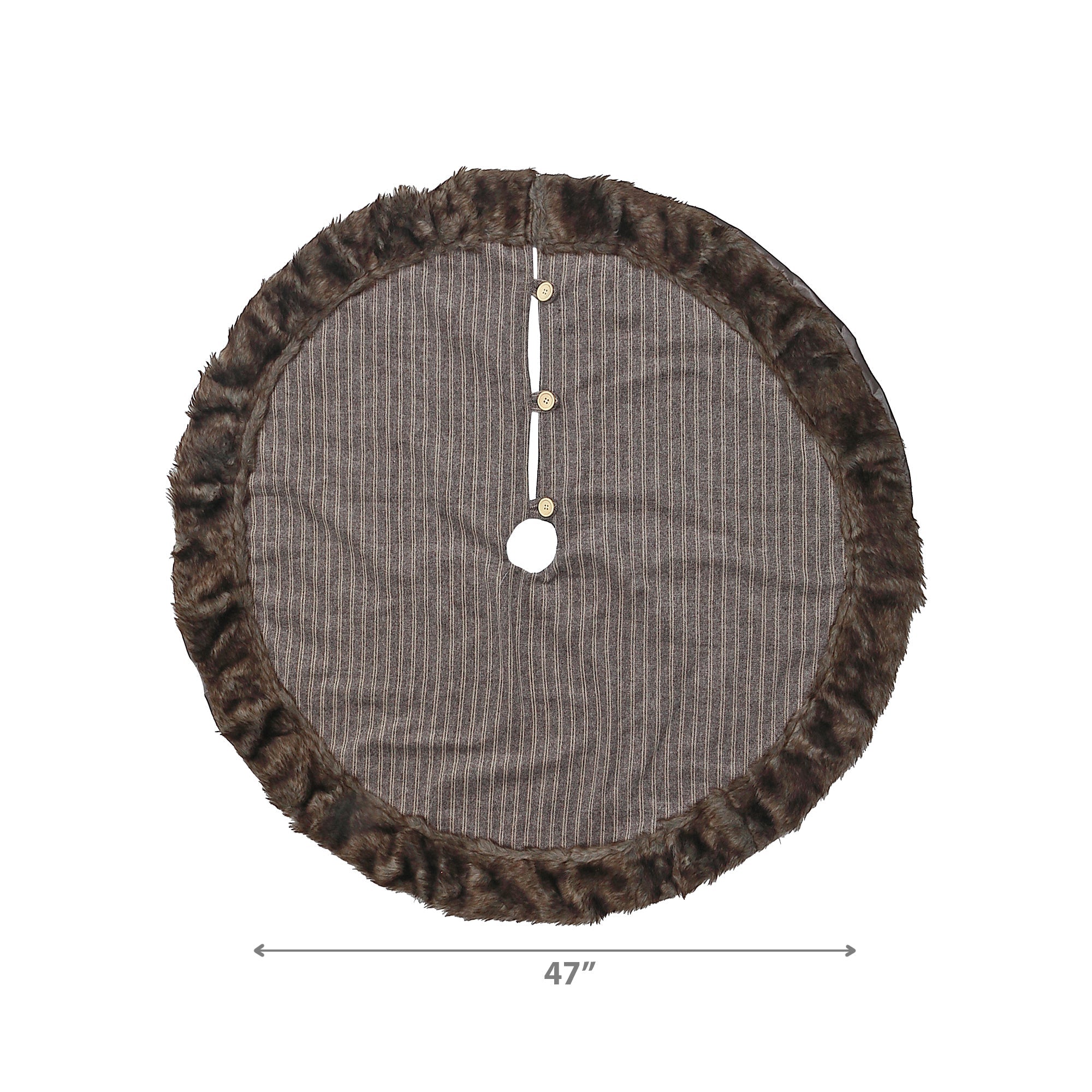 Striped Fabric Christmas Tree Skirt with Border and Button – Holiday Decoration