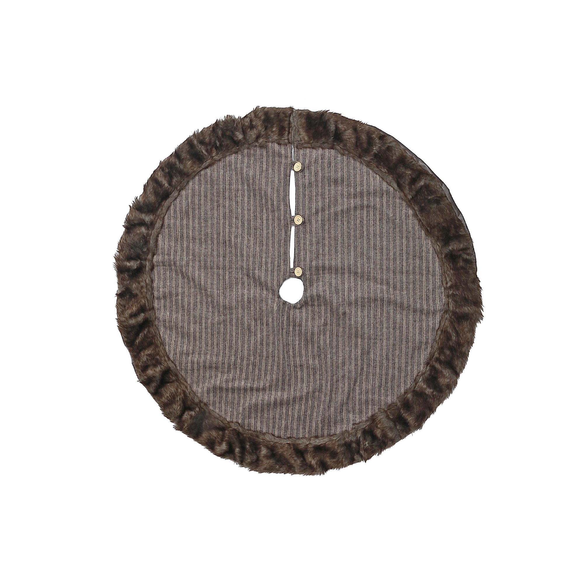 Striped Fabric Christmas Tree Skirt with Border and Button – Holiday Decoration