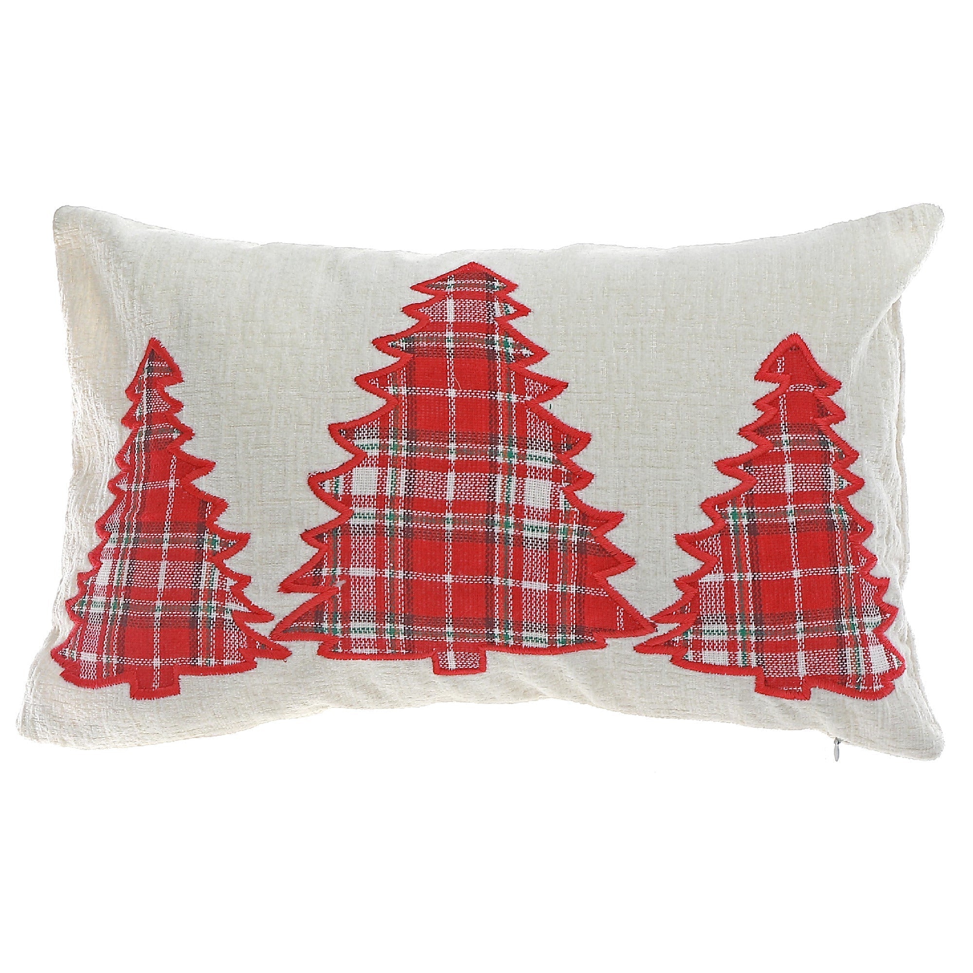 Polyester Embroidered Plaid Tree Cushion with 350 Gram Filler - Set of 2, Christmas Pillow, Holiday Home Accent, Festive Throw Pillow