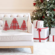 Polyester Embroidered Plaid Tree Cushion with 350 Gram Filler - Set of 2, Christmas Pillow, Holiday Home Accent, Festive Throw Pillow